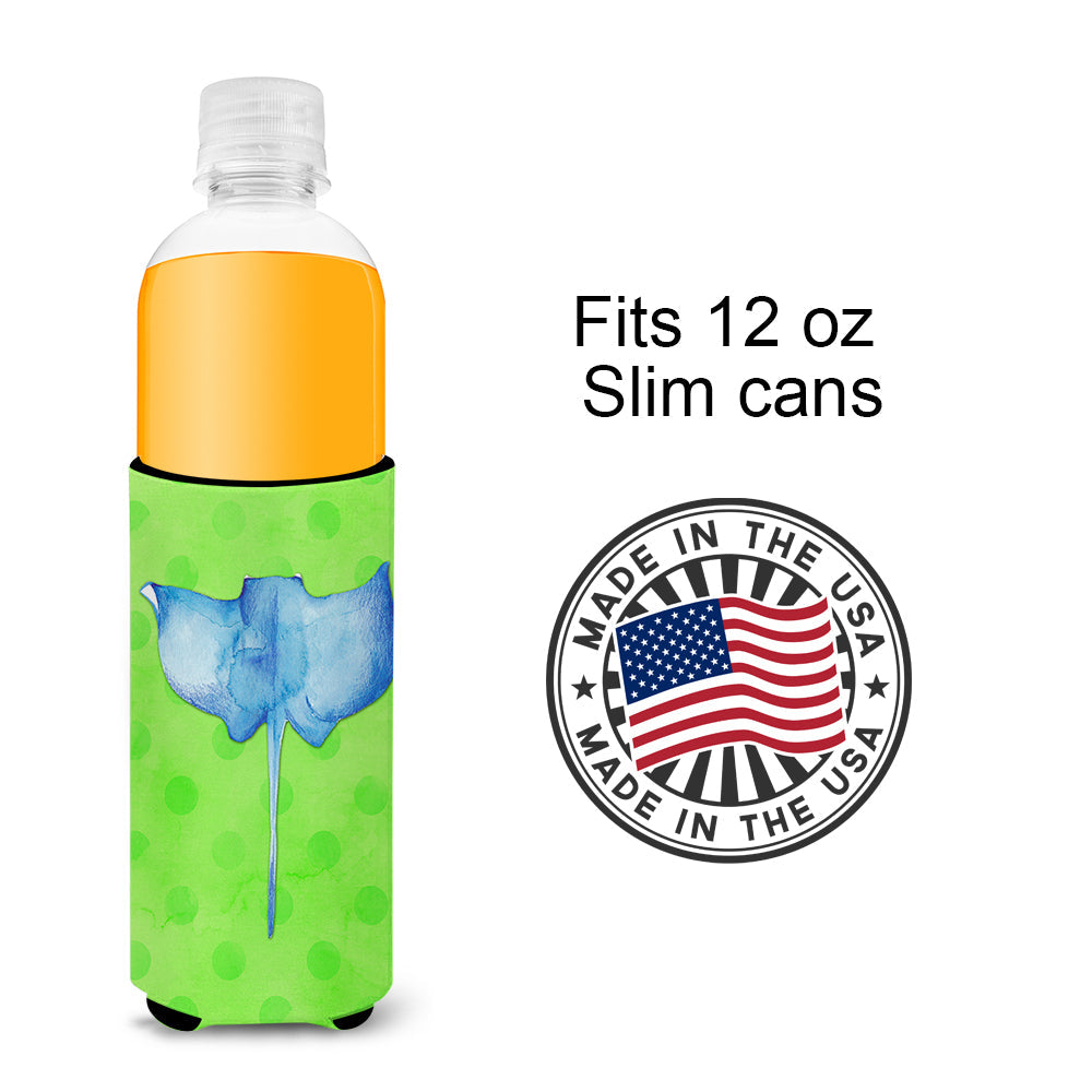 Sting Ray Green Polkadot Slim Can Hugger , Insulated Foam Hugger for 12 oz Slim Cans, Beer Bottles & Water Bottles, Printed in USA