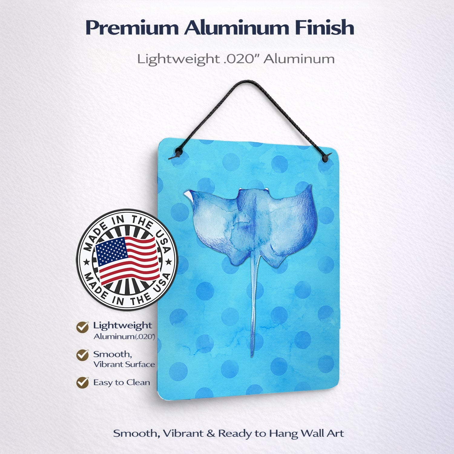 Sting Ray Blue Polkadot Wall or Door Hanging Prints Aluminum Metal Sign Kitchen Wall Bar Bathroom Plaque Home Decor Front Door Plaque, 12x16, Multicolor