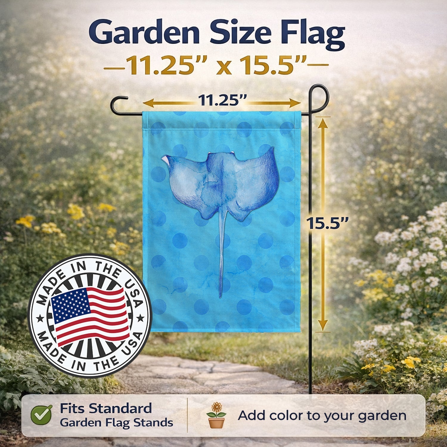 Sting Ray Blue Polkadot Garden Flag Mailbox Decorative Yard Banner Outside Patio Artwork for Flower Beds, Garden Size, Multicolor