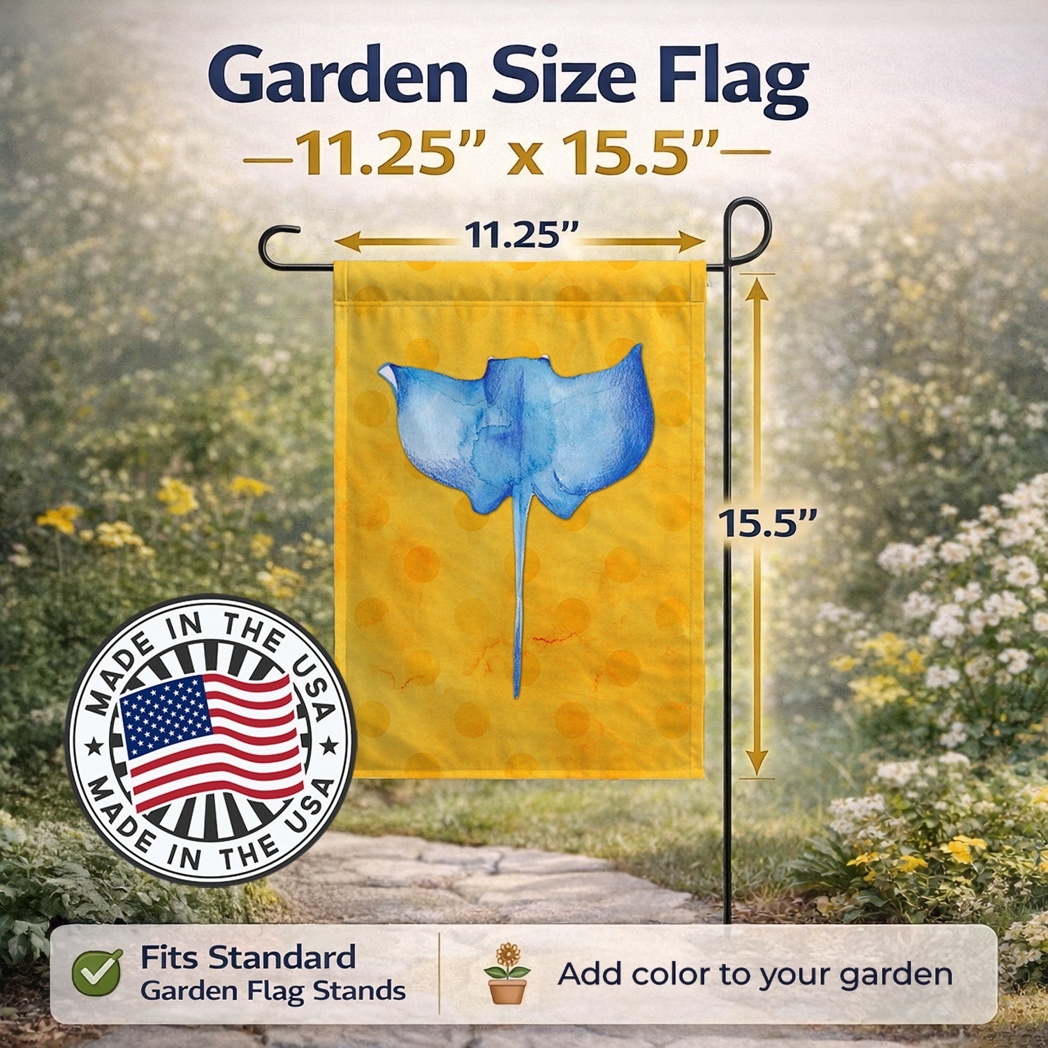 Sting Ray Yellow Polkadot Garden Flag Mailbox Decorative Yard Banner Outside Patio Artwork for Flower Beds, Garden Size, Multicolor