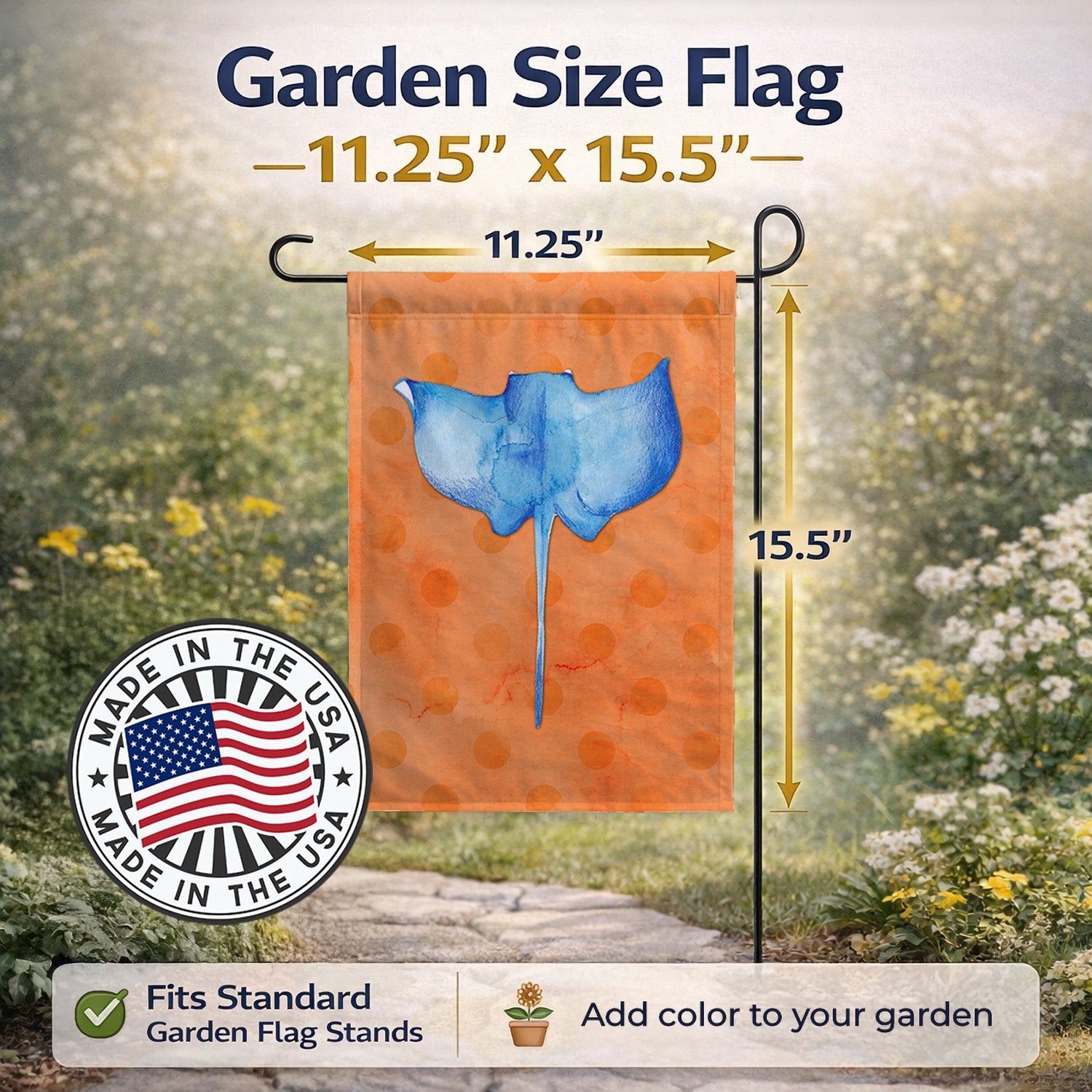 Sting Ray Orange Polkadot Garden Flag Mailbox Decorative Yard Banner Outside Patio Artwork for Flower Beds, Garden Size, Multicolor