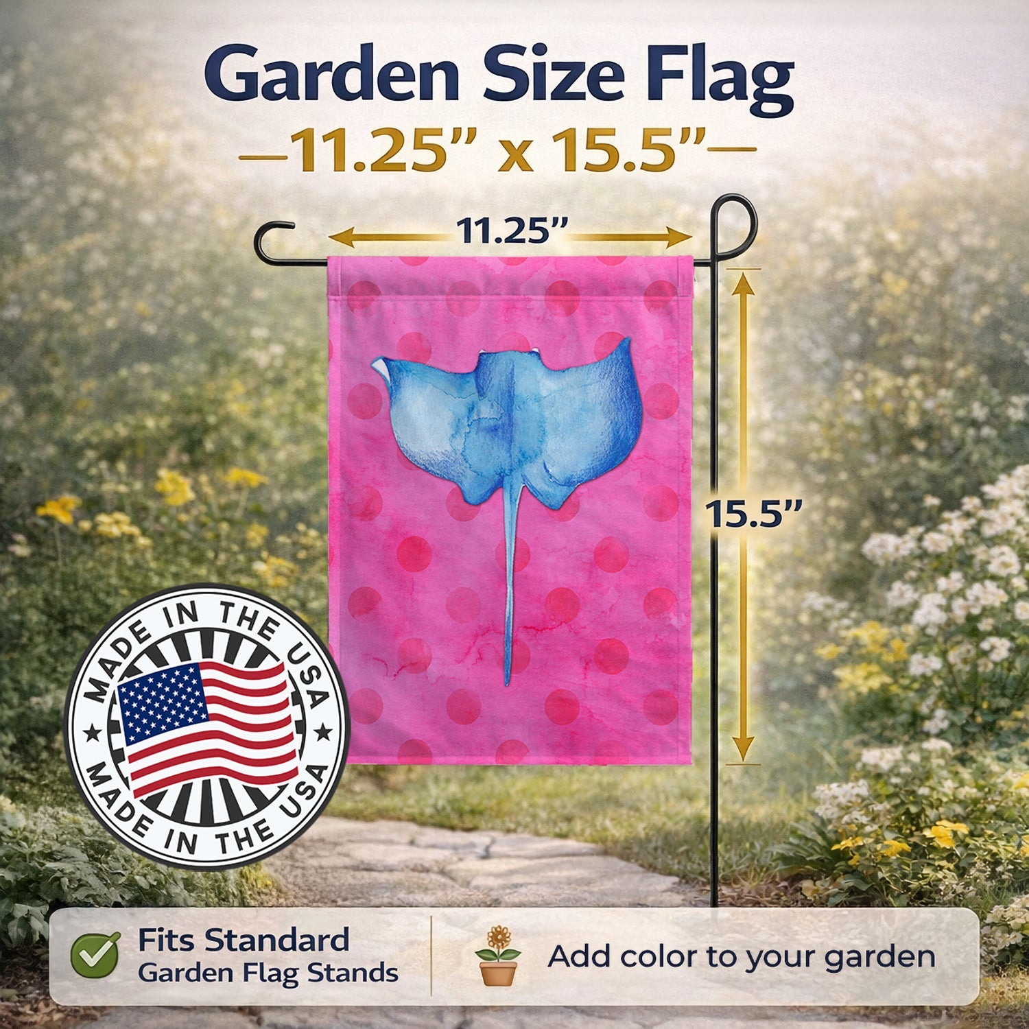 Sting Ray Pink Polkadot Garden Flag Mailbox Decorative Yard Banner Outside Patio Artwork for Flower Beds, Garden Size, Multicolor