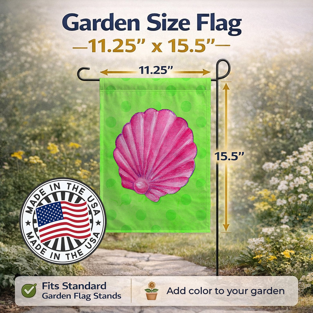 Pink Sea Shell Green Polkadot Garden Flag Mailbox Decorative Yard Banner Outside Patio Artwork for Flower Beds, Garden Size, Multicolor
