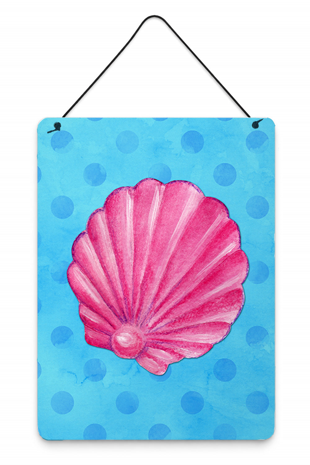 Pink Sea Shell Blue Polkadot Wall or Door Hanging Prints Aluminum Metal Sign Kitchen Wall Bar Bathroom Plaque Home Decor Front Door Plaque, 12x16, Multicolor