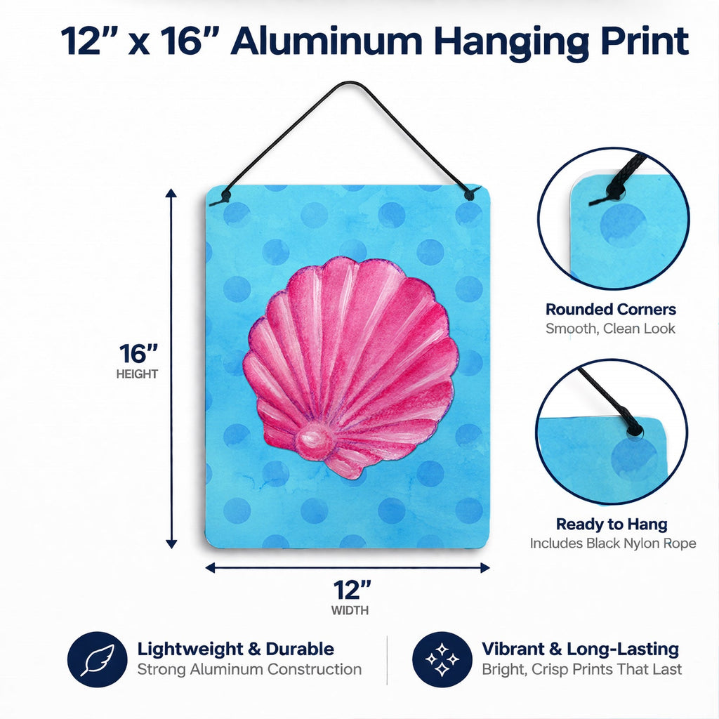Pink Sea Shell Blue Polkadot Wall or Door Hanging Prints Aluminum Metal Sign Kitchen Wall Bar Bathroom Plaque Home Decor Front Door Plaque, 12x16, Multicolor