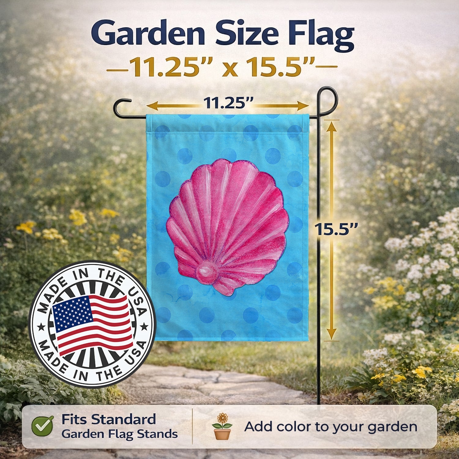Pink Sea Shell Blue Polkadot Garden Flag Mailbox Decorative Yard Banner Outside Patio Artwork for Flower Beds, Garden Size, Multicolor
