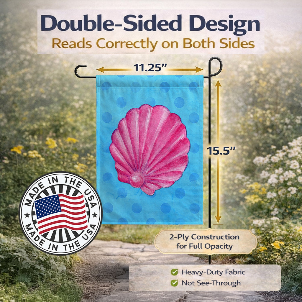 Pink Sea Shell Blue Polkadot Garden Flag Mailbox Decorative Yard Banner Outside Patio Artwork for Flower Beds, Garden Size, Multicolor