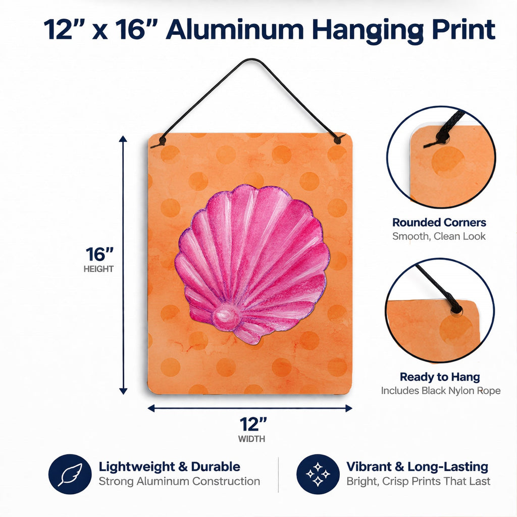 Pink Sea Shell Orange Polkadot Wall or Door Hanging Prints Aluminum Metal Sign Kitchen Wall Bar Bathroom Plaque Home Decor Front Door Plaque, 12x16, Multicolor