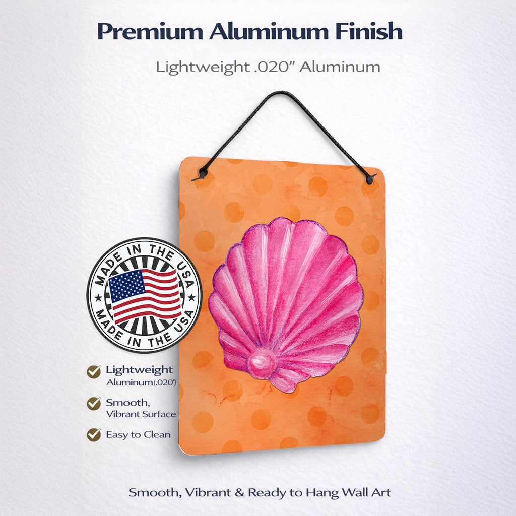 Pink Sea Shell Orange Polkadot Wall or Door Hanging Prints Aluminum Metal Sign Kitchen Wall Bar Bathroom Plaque Home Decor Front Door Plaque, 12x16, Multicolor