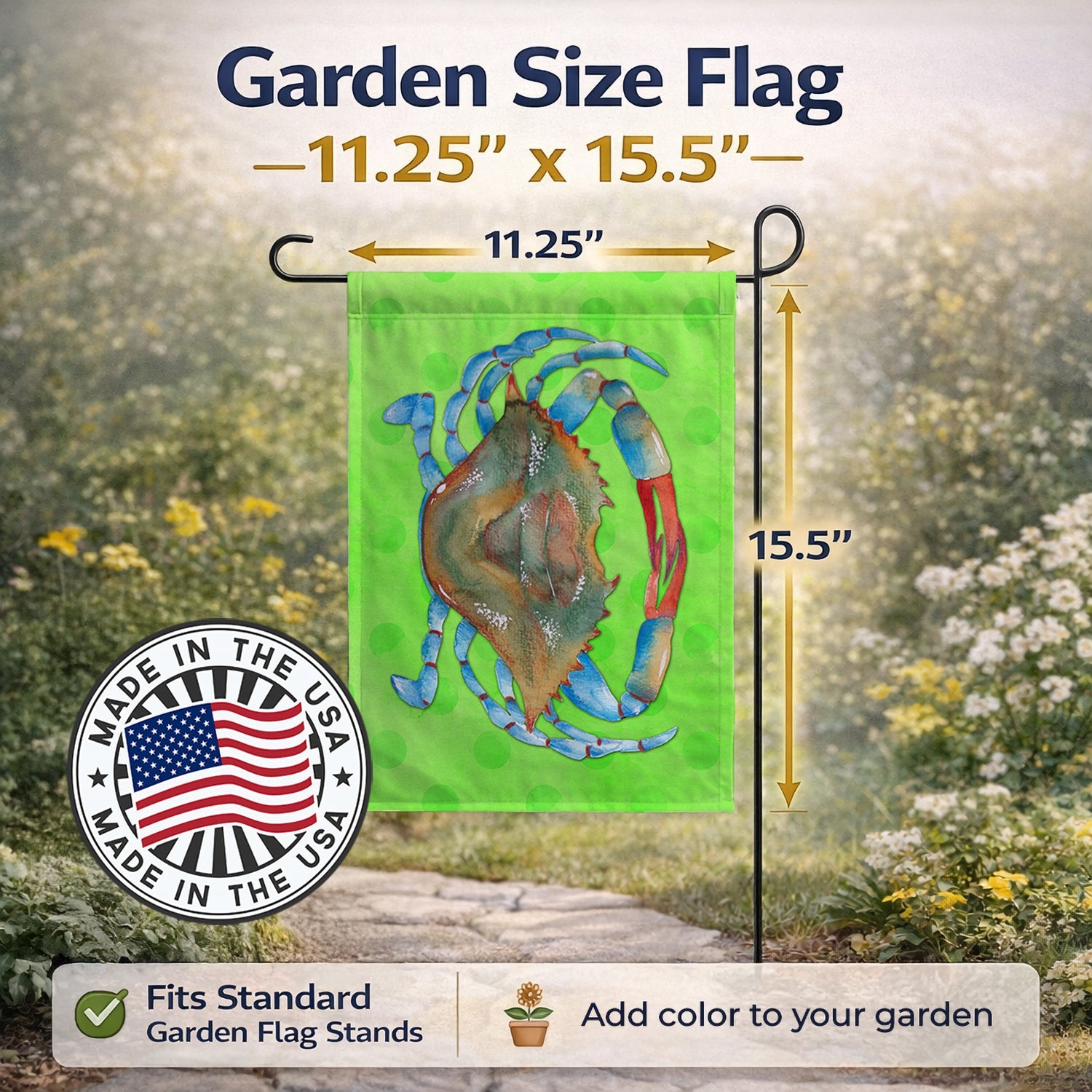 Blue Crab Green Polkadot Garden Flag Mailbox Decorative Yard Banner Outside Patio Artwork for Flower Beds, Garden Size, Multicolor