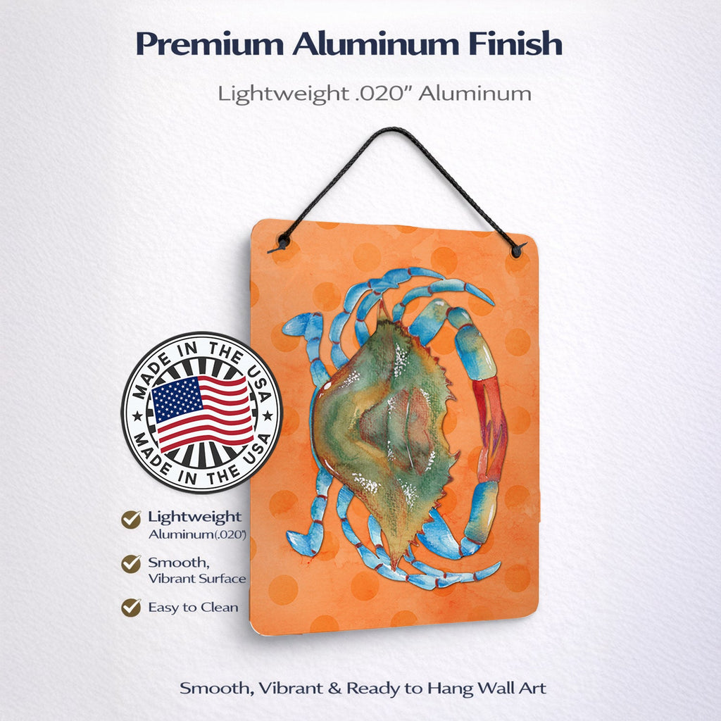 Blue Crab Orange Polkadot Wall or Door Hanging Prints Aluminum Metal Sign Kitchen Wall Bar Bathroom Plaque Home Decor Front Door Plaque, 12x16, Multicolor