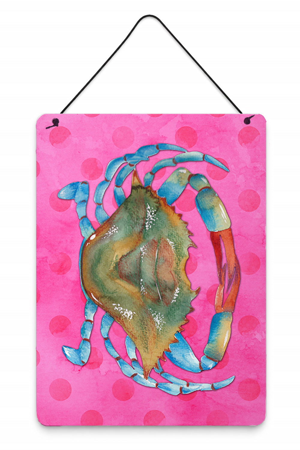 Blue Crab Pink Polkadot Wall or Door Hanging Prints Aluminum Metal Sign Kitchen Wall Bar Bathroom Plaque Home Decor Front Door Plaque, 12x16, Multicolor