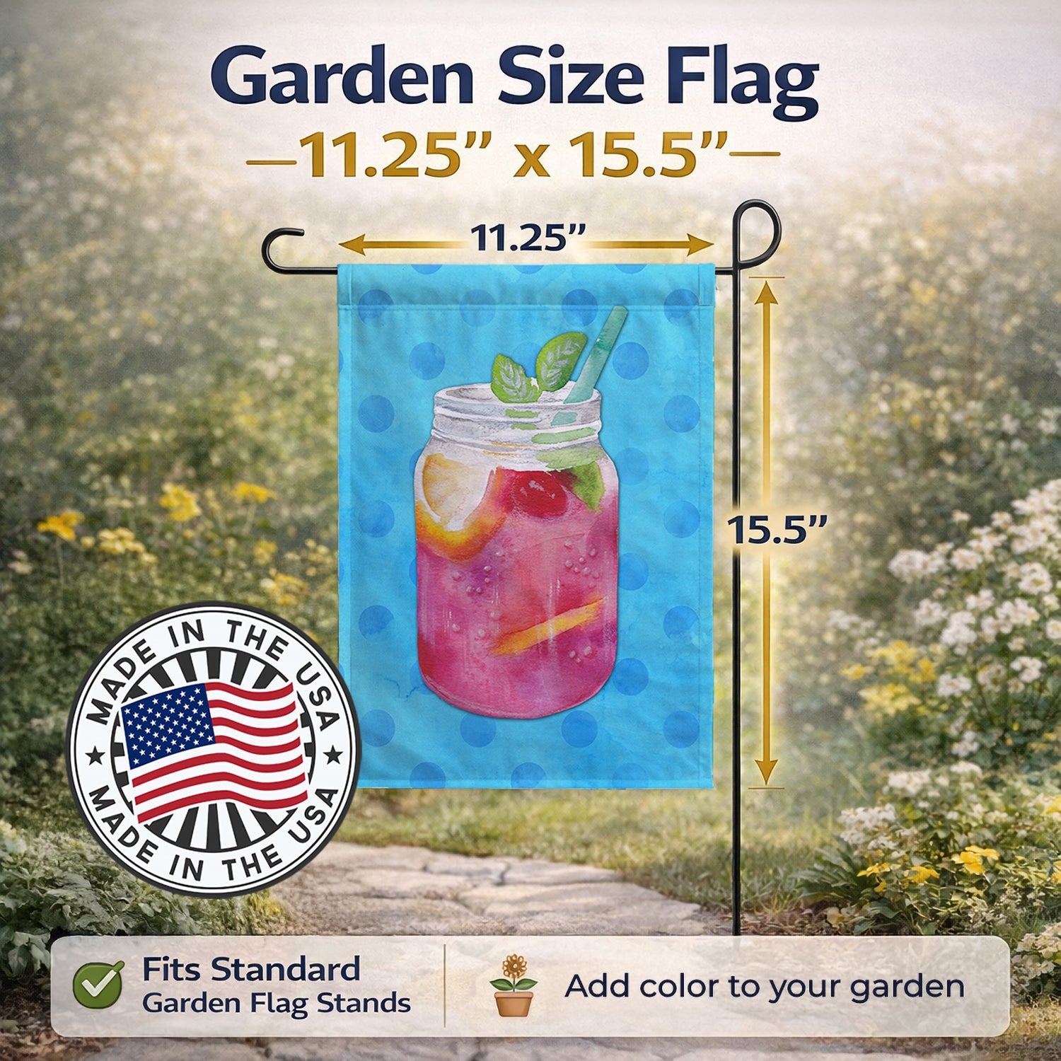 Mason Jar Cocktail Blue Polkadot Garden Flag Mailbox Decorative Yard Banner Outside Patio Artwork for Flower Beds, Garden Size, Multicolor