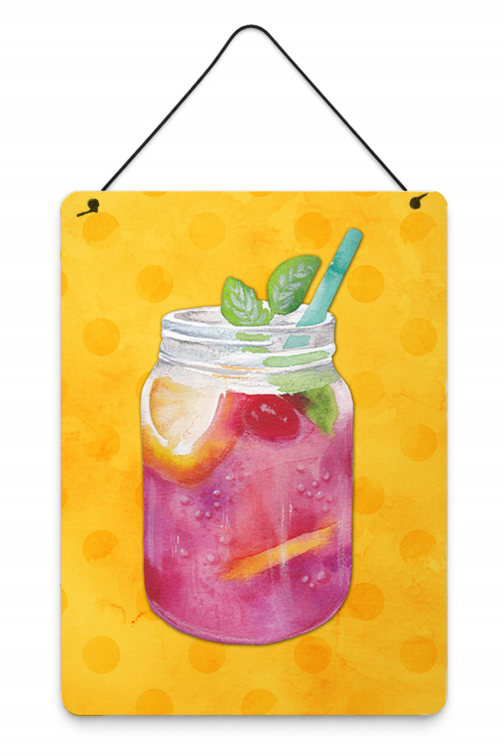 Mason Jar Cocktail Yellow Polkadot Wall or Door Hanging Prints Aluminum Metal Sign Kitchen Wall Bar Bathroom Plaque Home Decor Front Door Plaque, 12x16, Multicolor