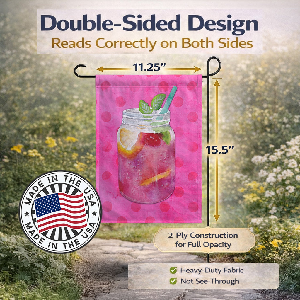 Mason Jar Cocktail Pink Polkadot Garden Flag Mailbox Decorative Yard Banner Outside Patio Artwork for Flower Beds, Garden Size, Multicolor
