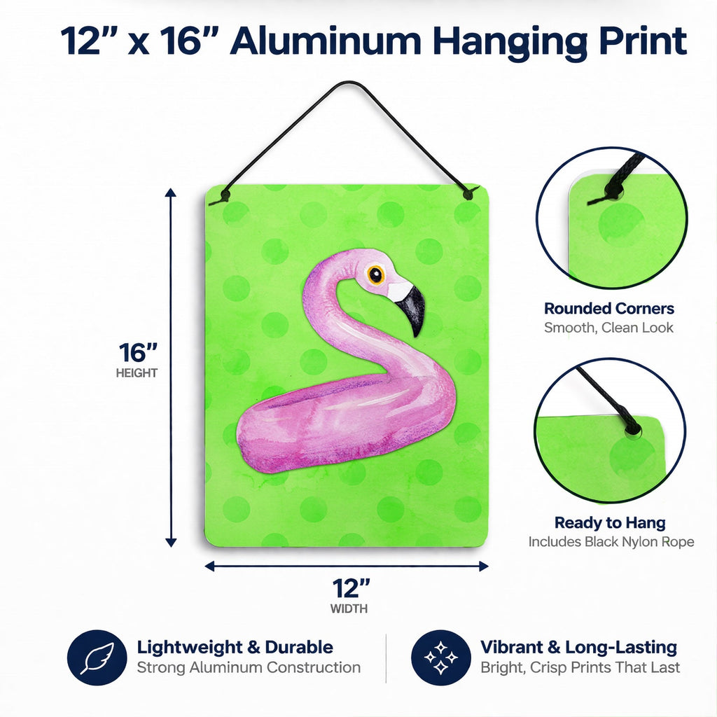 Flamingo Floaty Green Polkadot Wall or Door Hanging Prints Aluminum Metal Sign Kitchen Wall Bar Bathroom Plaque Home Decor Front Door Plaque, 12x16, Multicolor