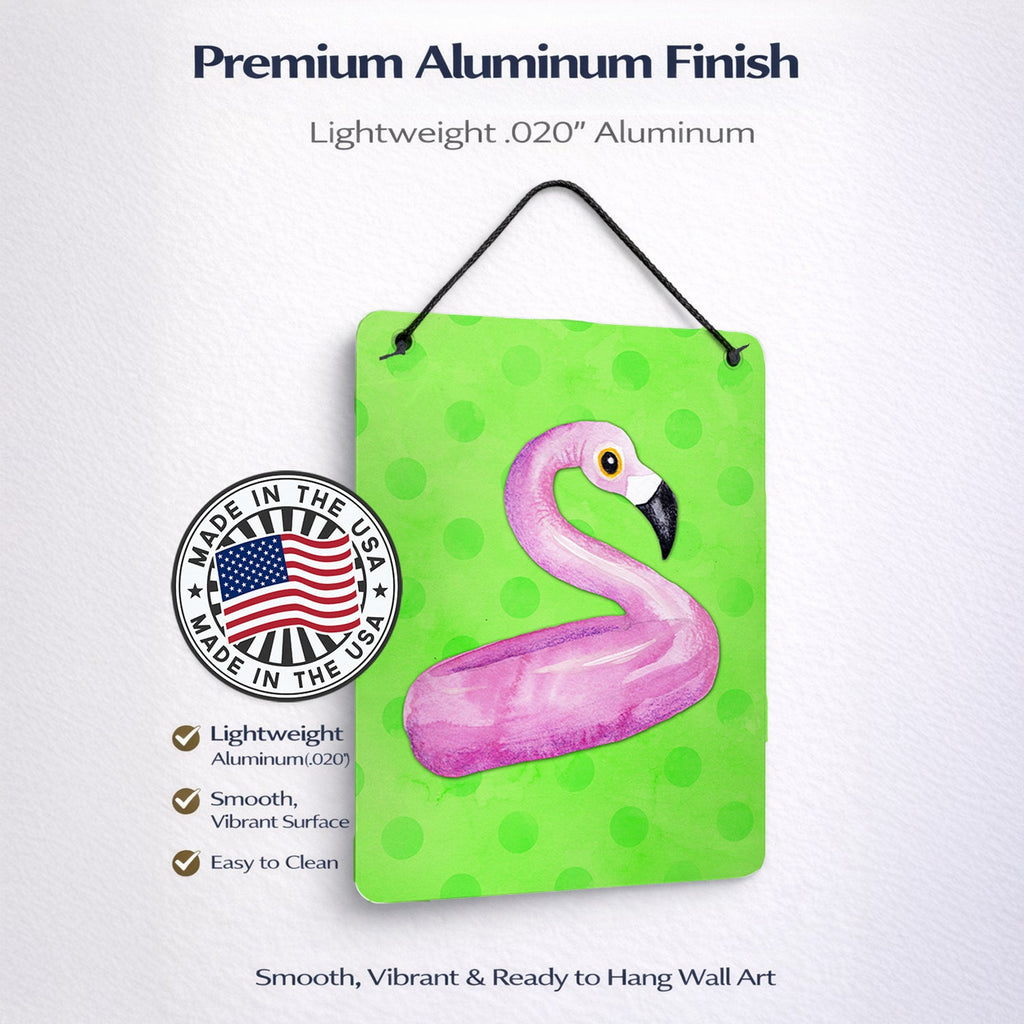 Flamingo Floaty Green Polkadot Wall or Door Hanging Prints Aluminum Metal Sign Kitchen Wall Bar Bathroom Plaque Home Decor Front Door Plaque, 12x16, Multicolor