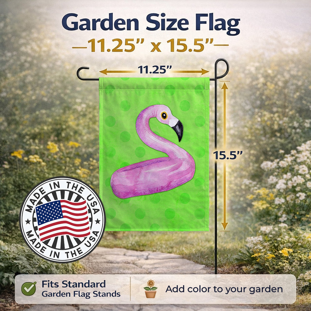Flamingo Floaty Green Polkadot Garden Flag Mailbox Decorative Yard Banner Outside Patio Artwork for Flower Beds, Garden Size, Multicolor