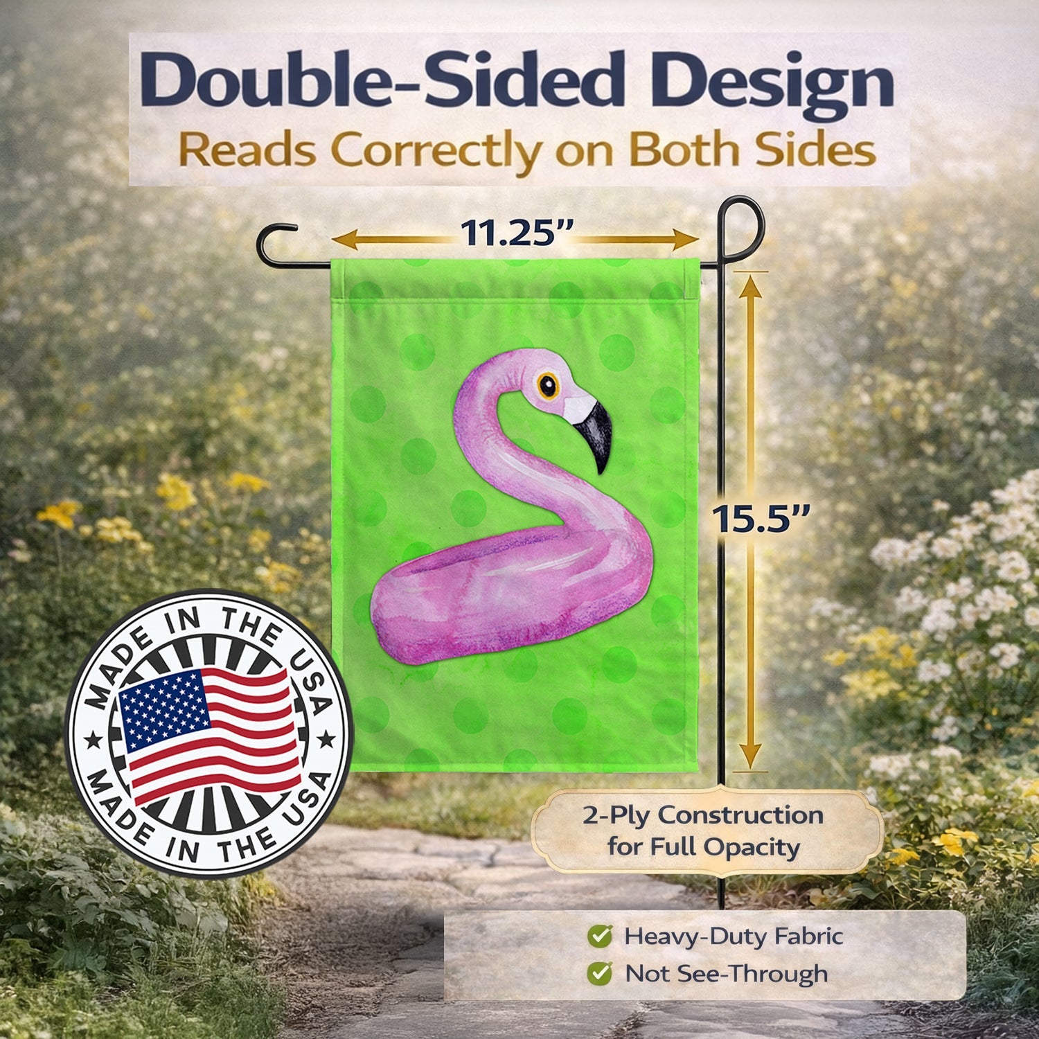 Flamingo Floaty Green Polkadot Garden Flag Mailbox Decorative Yard Banner Outside Patio Artwork for Flower Beds, Garden Size, Multicolor