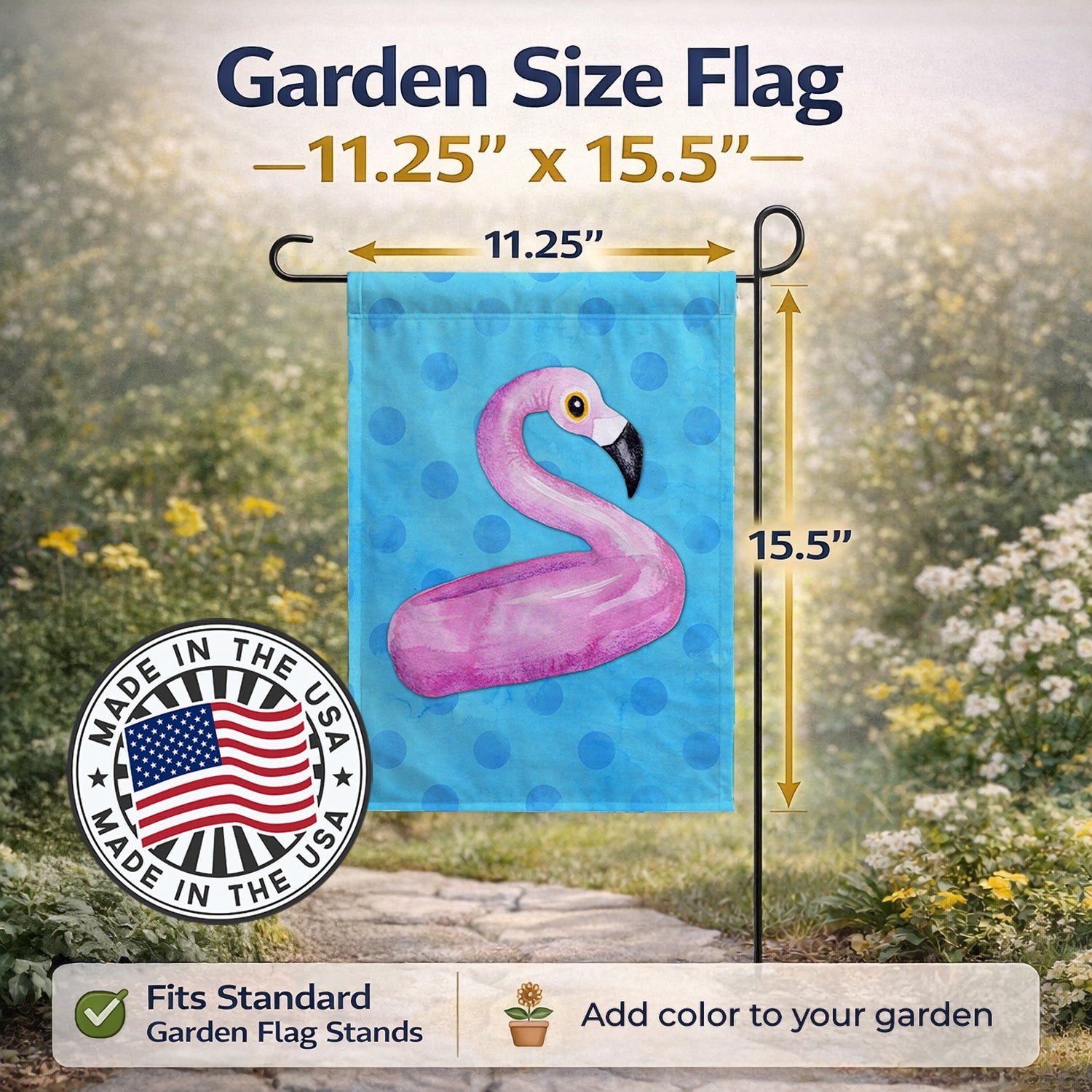 Flamingo Floaty Blue Polkadot Garden Flag Mailbox Decorative Yard Banner Outside Patio Artwork for Flower Beds, Garden Size, Multicolor