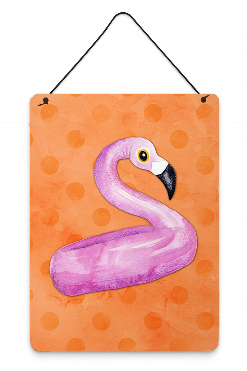 Flamingo Floaty Orange Polkadot Wall or Door Hanging Prints Aluminum Metal Sign Kitchen Wall Bar Bathroom Plaque Home Decor Front Door Plaque, 12x16, Multicolor