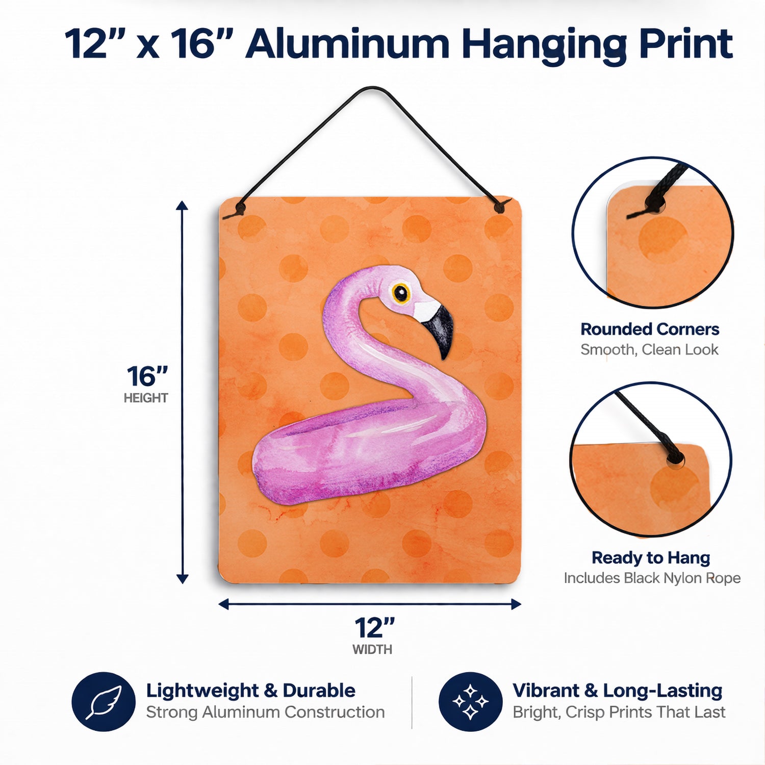 Flamingo Floaty Orange Polkadot Wall or Door Hanging Prints Aluminum Metal Sign Kitchen Wall Bar Bathroom Plaque Home Decor Front Door Plaque, 12x16, Multicolor