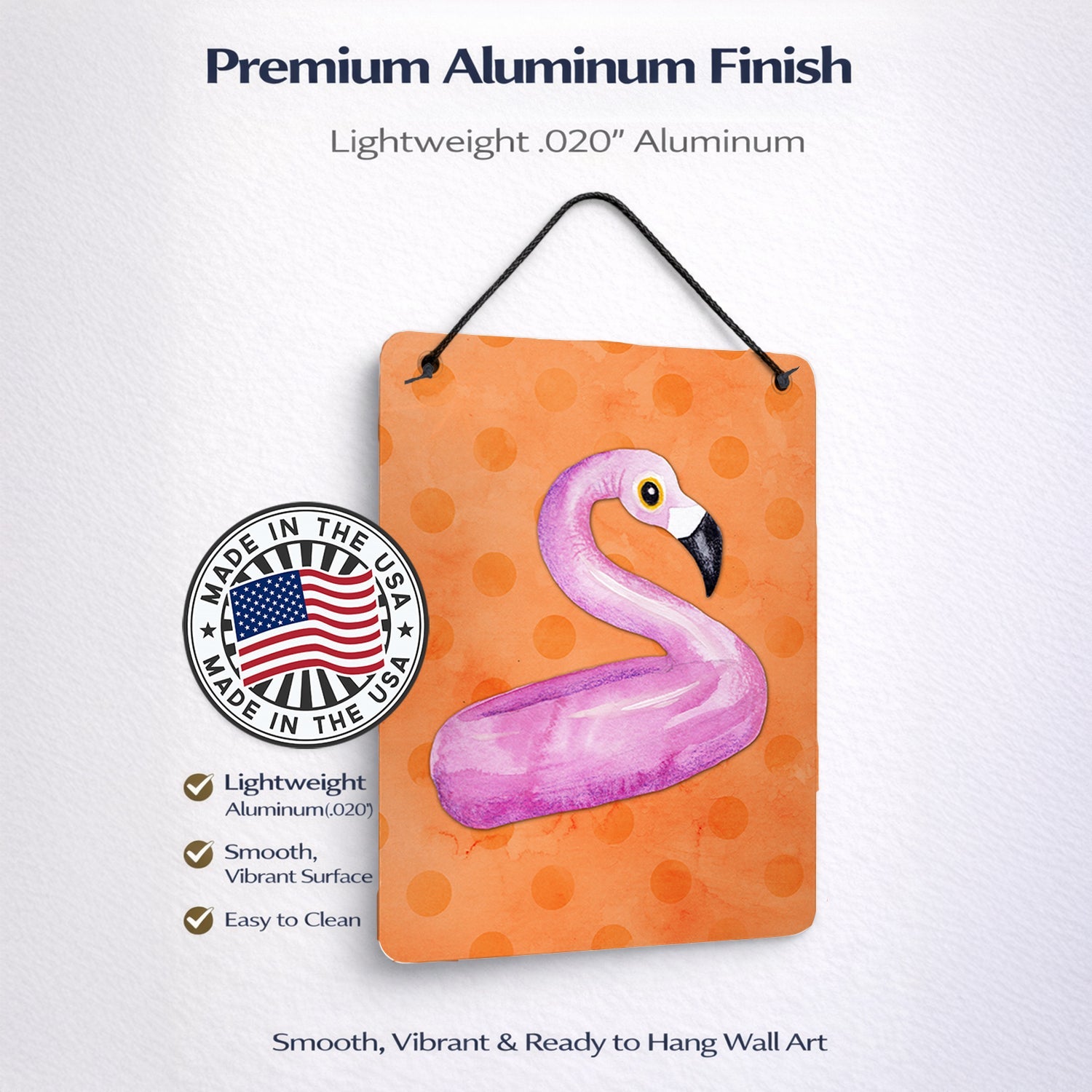 Flamingo Floaty Orange Polkadot Wall or Door Hanging Prints Aluminum Metal Sign Kitchen Wall Bar Bathroom Plaque Home Decor Front Door Plaque, 12x16, Multicolor