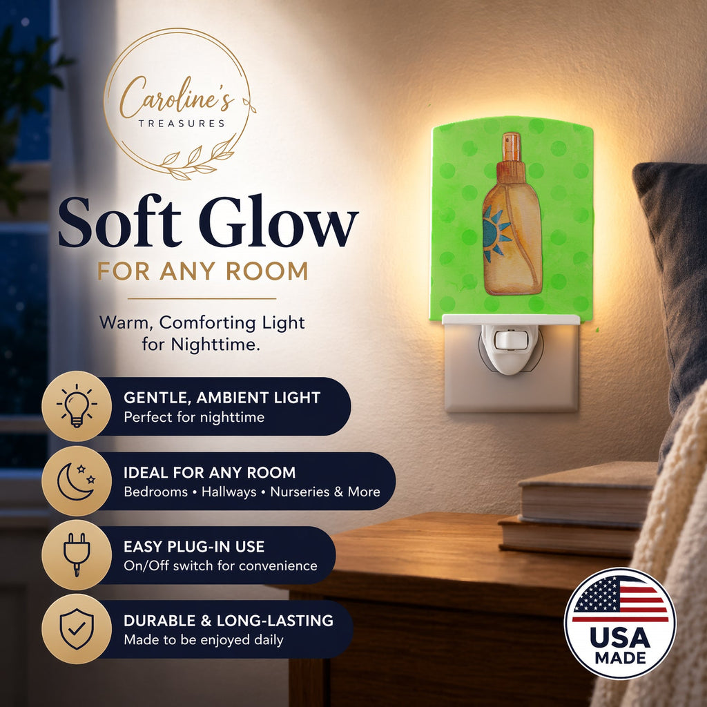 Message in a Bottle Green Polkadot Ceramic Night Light Compact, UL-Certified, Ideal for Bedroom, Bathroom, Nursery, Hallway, Kitchen, 6x4x3, Multicolor
