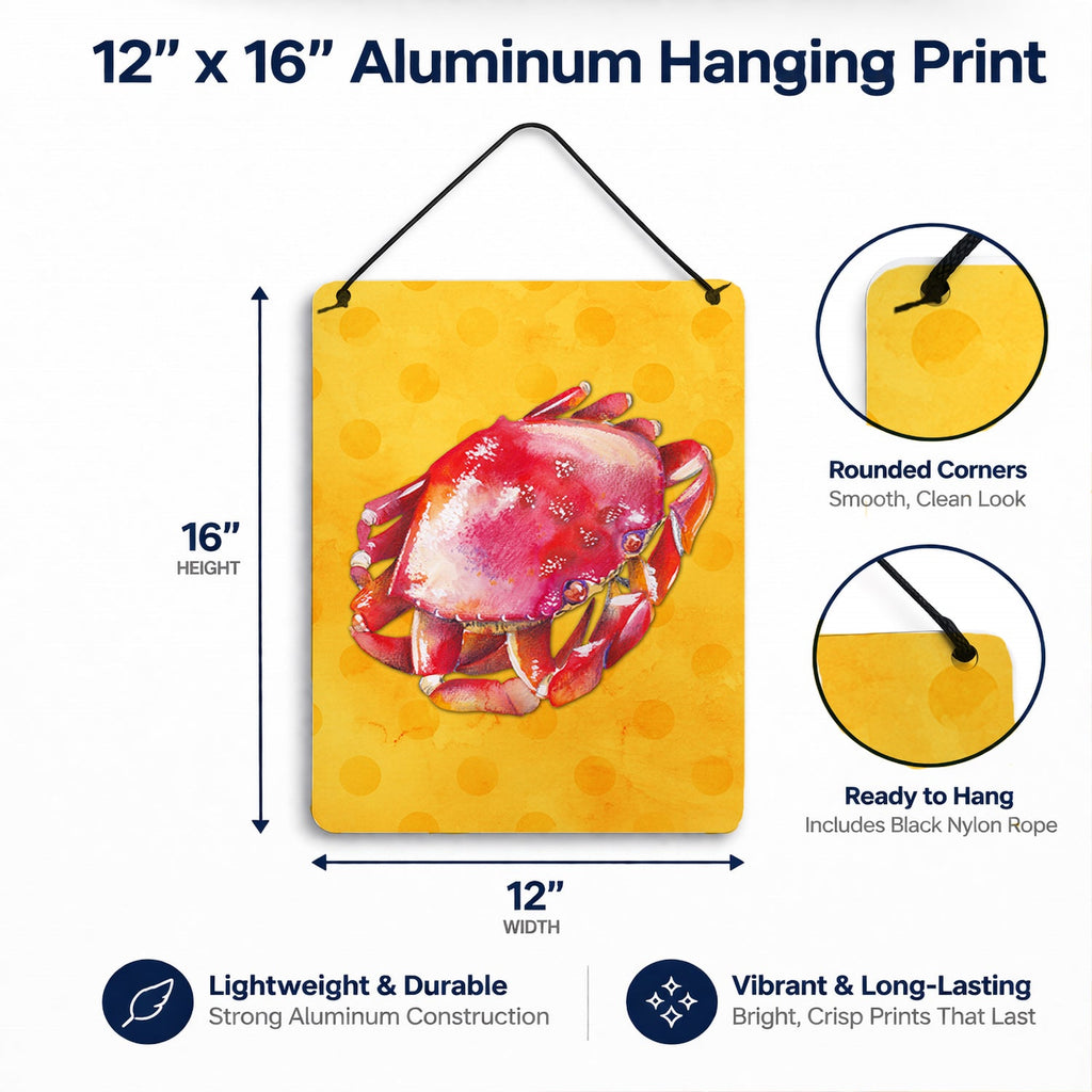 Crab Yellow Polkadot Wall or Door Hanging Prints Aluminum Metal Sign Kitchen Wall Bar Bathroom Plaque Home Decor Front Door Plaque, 12x16, Multicolor