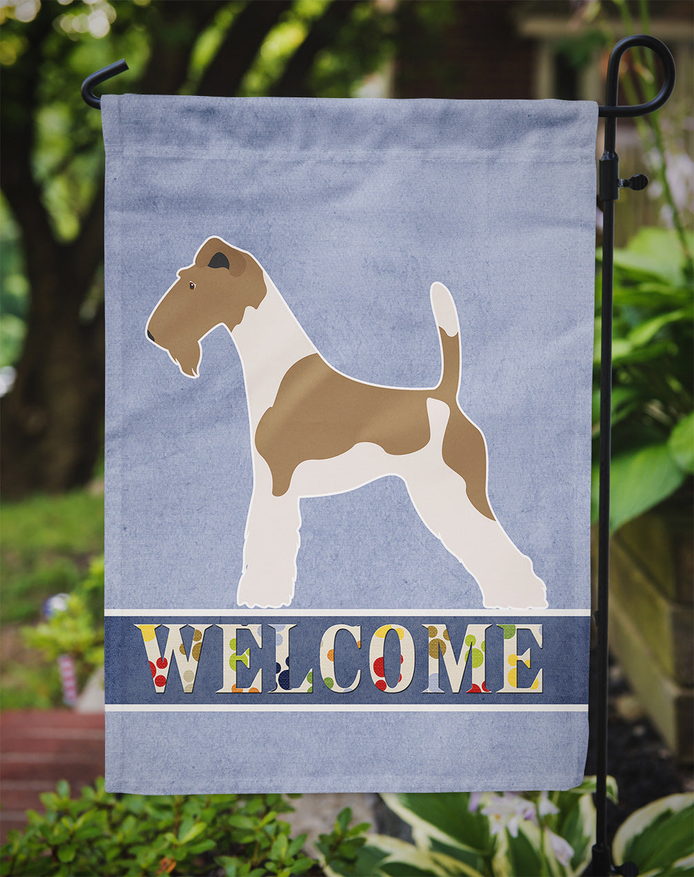 Wire Fox Terrier Welcome Garden Flag Mailbox Decorative Yard Banner Outside Patio Artwork for Flower Beds, Garden Size, Multicolor