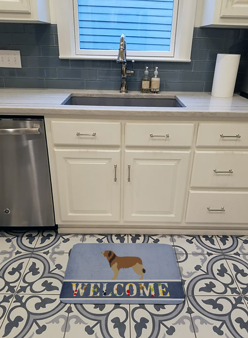 Catalan Sheepdog Welcome Memory Foam Kitchen Mat Machine Washable Anti-Fatigue Cushion Comfort Bath or Kitchen Rug