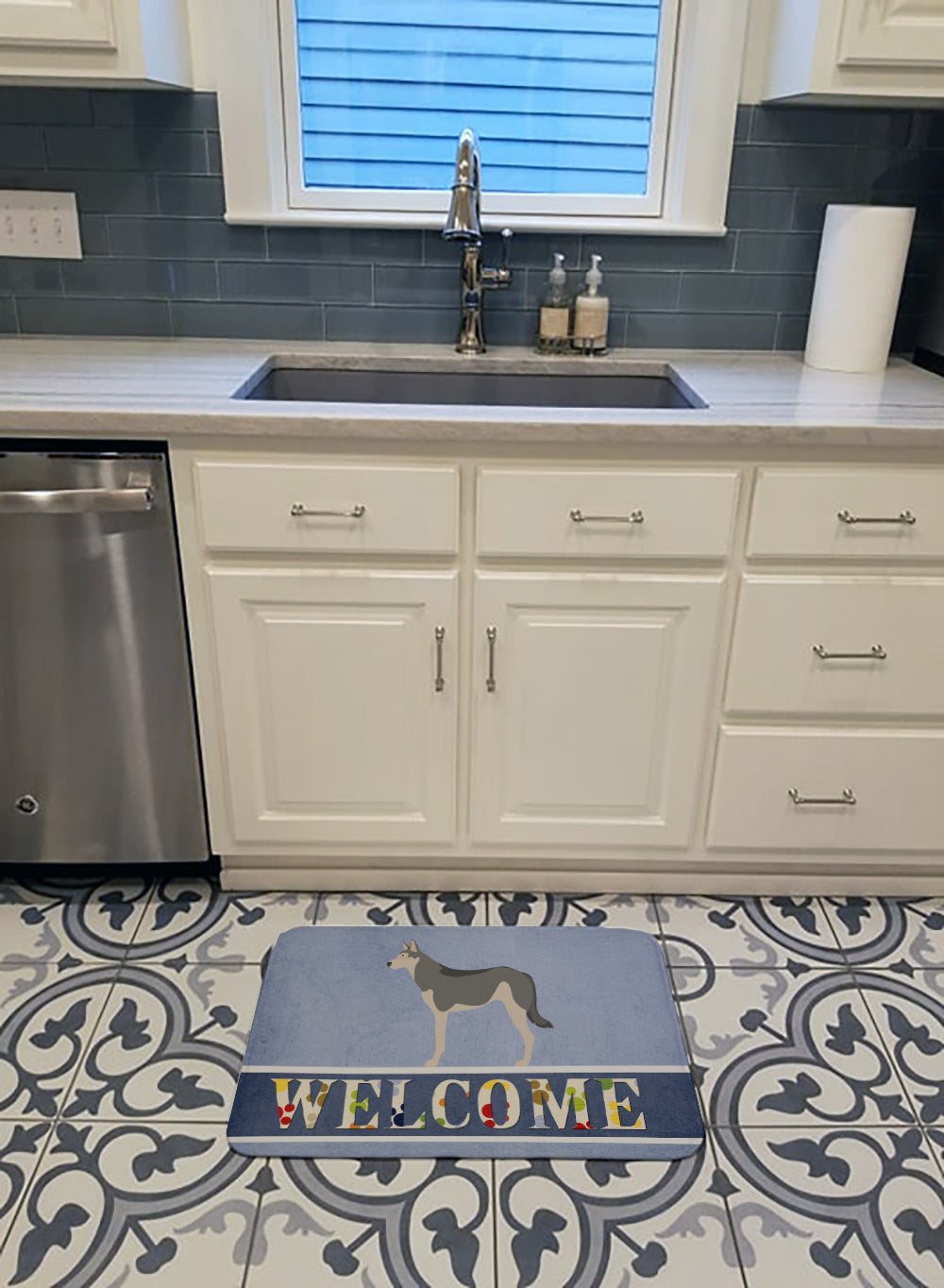 Saarloos Wolfdog Welcome Memory Foam Kitchen Mat Machine Washable Anti-Fatigue Cushion Comfort Bath or Kitchen Rug