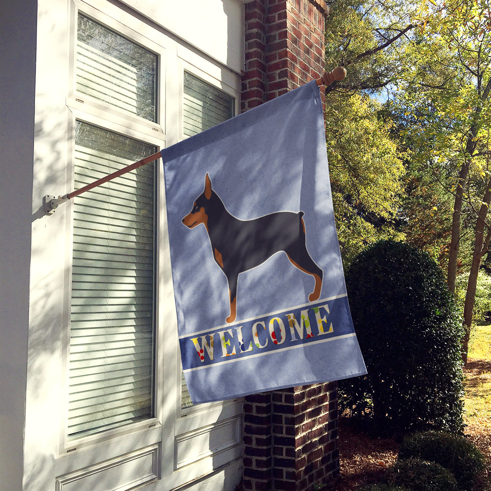 Miniature Pinscher Welcome House Flag 28x40 Porch Sleeve Pole Decorative Outside Yard Banner Artwork Wall Hanging, Polyester