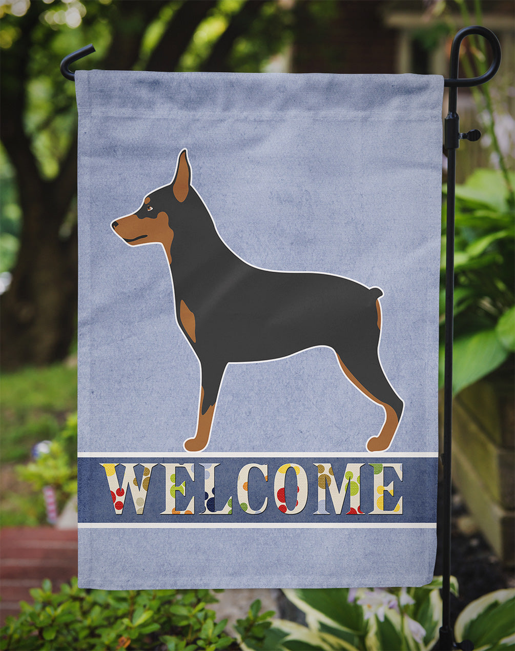 Miniature Pinscher Welcome Garden Flag Mailbox Decorative Yard Banner Outside Patio Artwork for Flower Beds, Garden Size, Multicolor