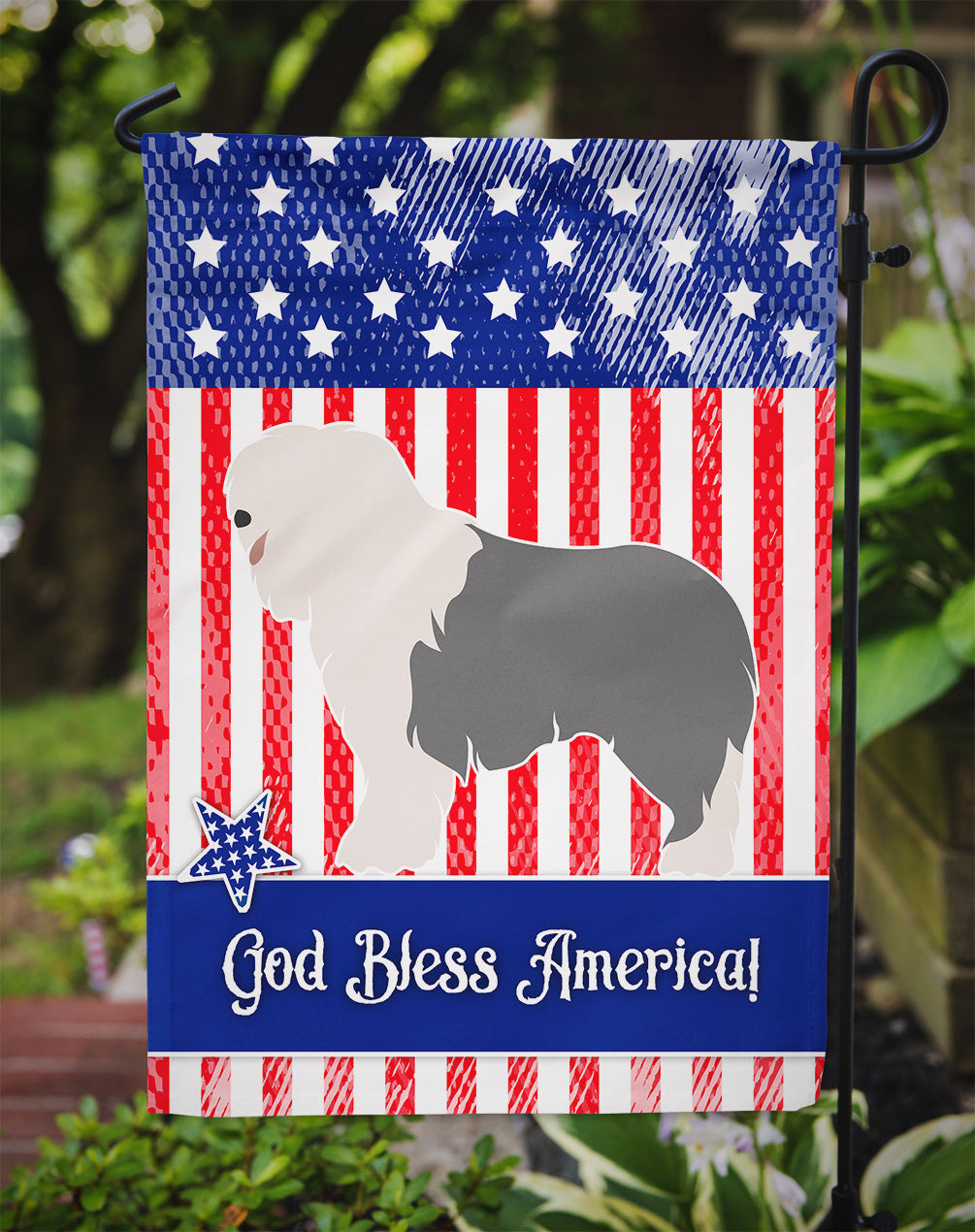 Old English Sheepdog American Garden Flag Mailbox Decorative Yard Banner Outside Patio Artwork for Flower Beds, Garden Size, Multicolor