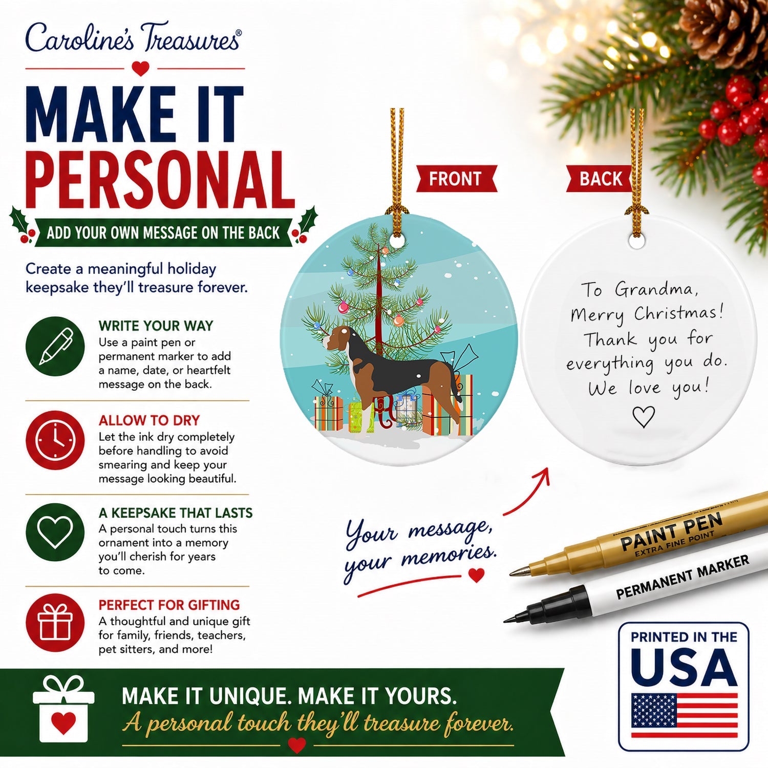 Hamiltonst÷vare Christmas Ceramic Ornament Christmas Tree Hanging Decorations for Home Christmas Holiday, Party, Gift, 3 in, Multicolor