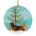 Longhaired Dachshund Christmas Ceramic Ornament Christmas Tree Hanging Decorations for Home Christmas Holiday, Party, Gift, 3 in, Multicolor