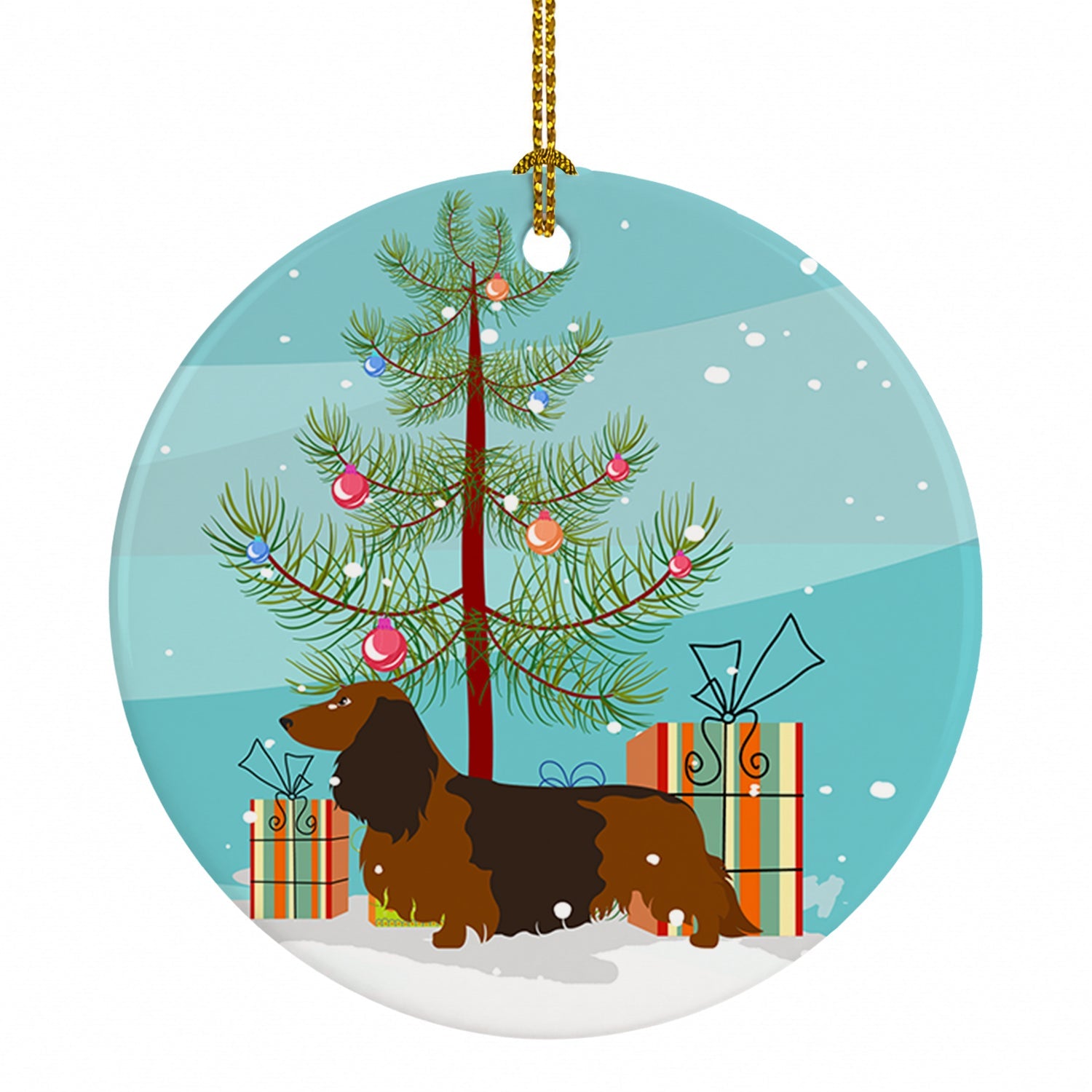 Longhaired Dachshund Christmas Ceramic Ornament Christmas Tree Hanging Decorations for Home Christmas Holiday, Party, Gift, 3 in, Multicolor