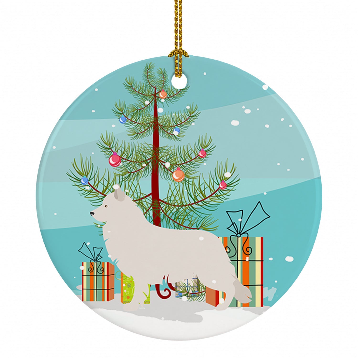 Berger Blanc Suisse Christmas Ceramic Ornament Christmas Tree Hanging Decorations for Home Christmas Holiday, Party, Gift, 3 in, Multicolor