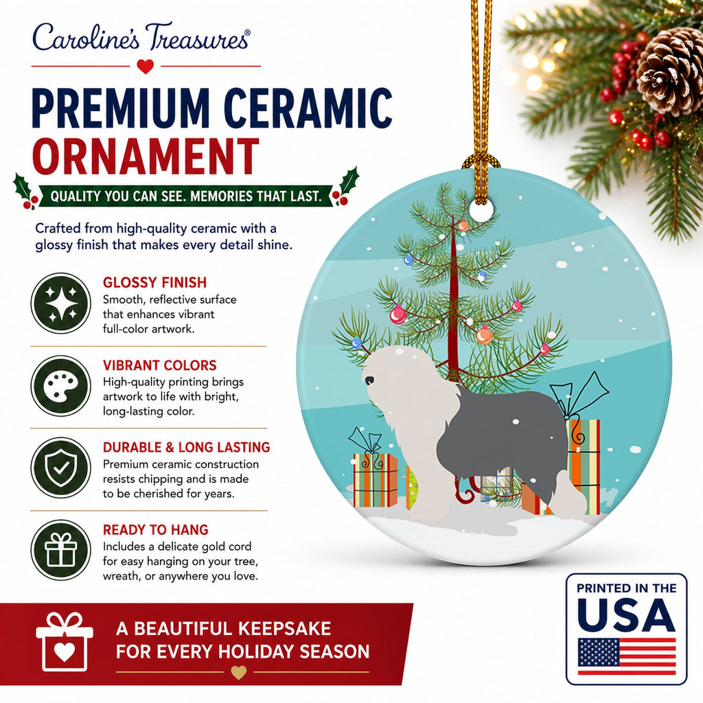 Old English Sheepdog Bobtail Christmas Ceramic Ornament Christmas Tree Hanging Decorations for Home Christmas Holiday, Party, Gift, 3 in, Multicolor