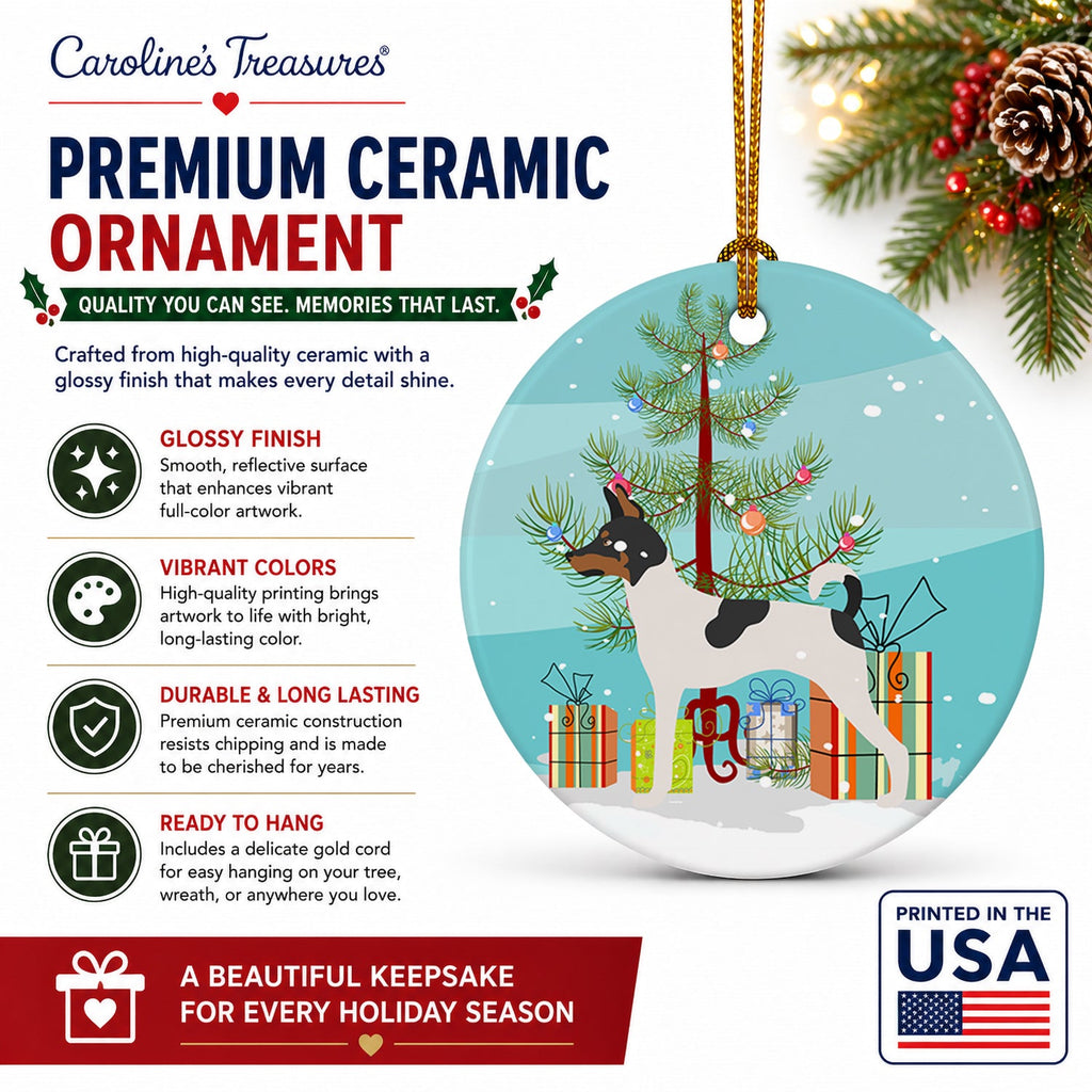 American Toy Fox Terrier Christmas Ceramic Ornament Christmas Tree Hanging Decorations for Home Christmas Holiday, Party, Gift, 3 in, Multicolor