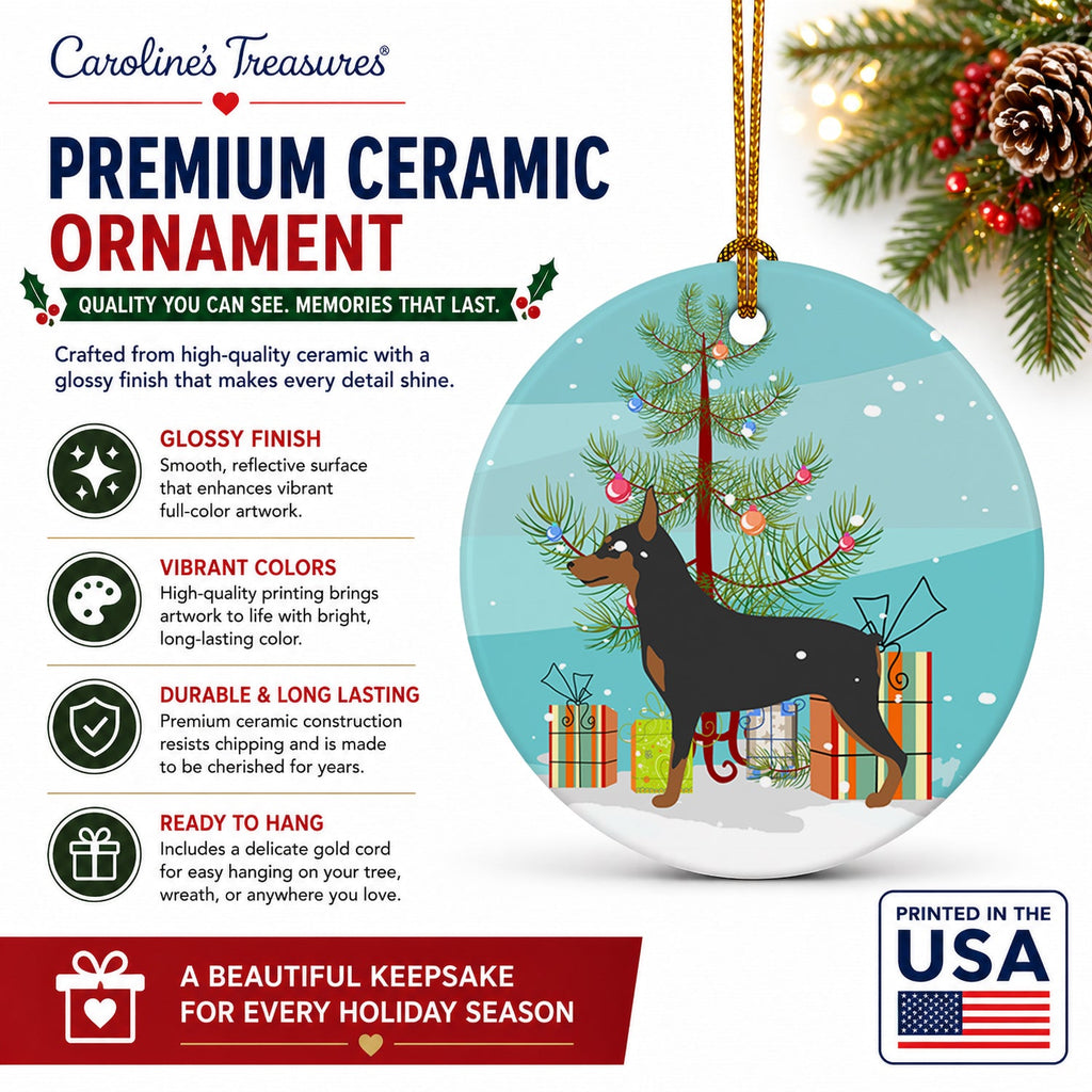 Miniature Pinscher Christmas Ceramic Ornament Christmas Tree Hanging Decorations for Home Christmas Holiday, Party, Gift, 3 in, Multicolor