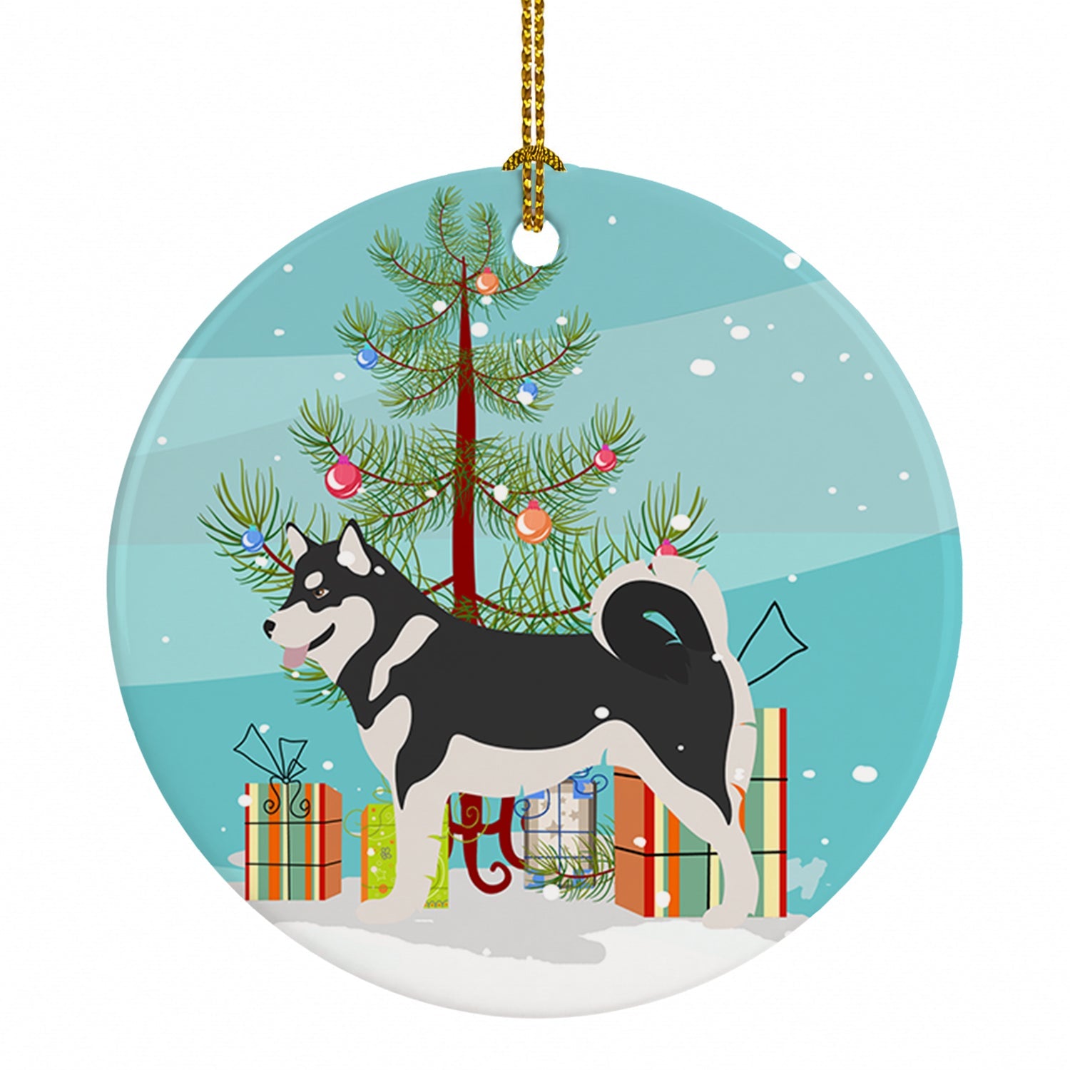 Alaskan Malamute Christmas Ceramic Ornament Christmas Tree Hanging Decorations for Home Christmas Holiday, Party, Gift, 3 in, Multicolor