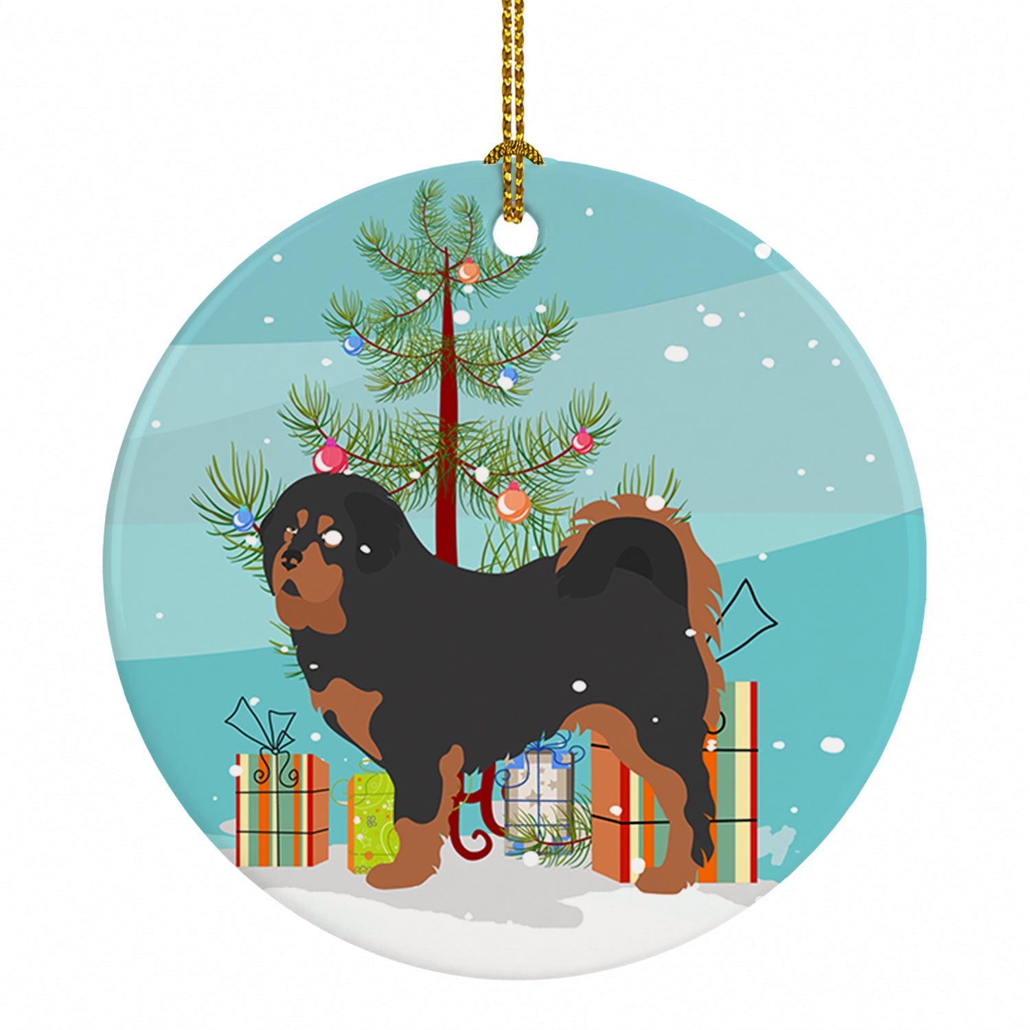 Tibetan Mastiff Christmas Ceramic Ornament Christmas Tree Hanging Decorations for Home Christmas Holiday, Party, Gift, 3 in, Multicolor