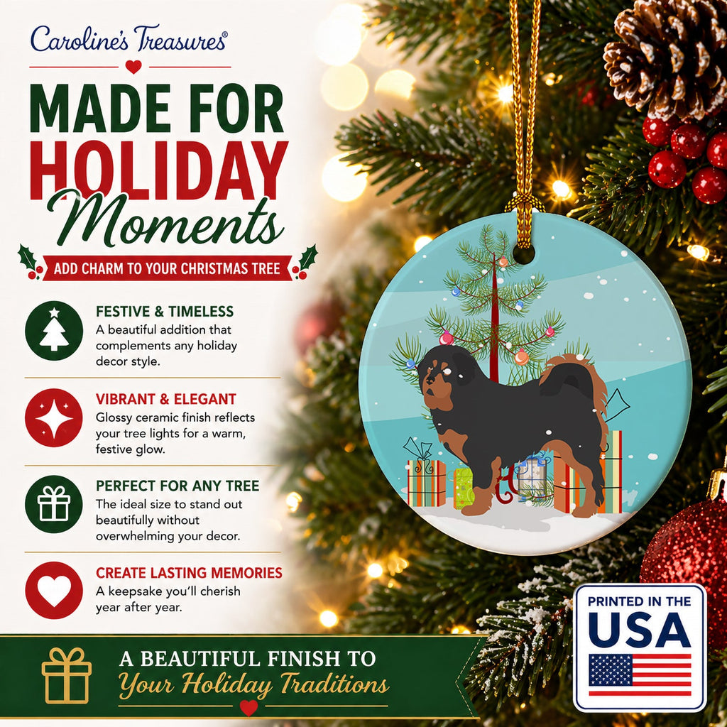 Tibetan Mastiff Christmas Ceramic Ornament Christmas Tree Hanging Decorations for Home Christmas Holiday, Party, Gift, 3 in, Multicolor