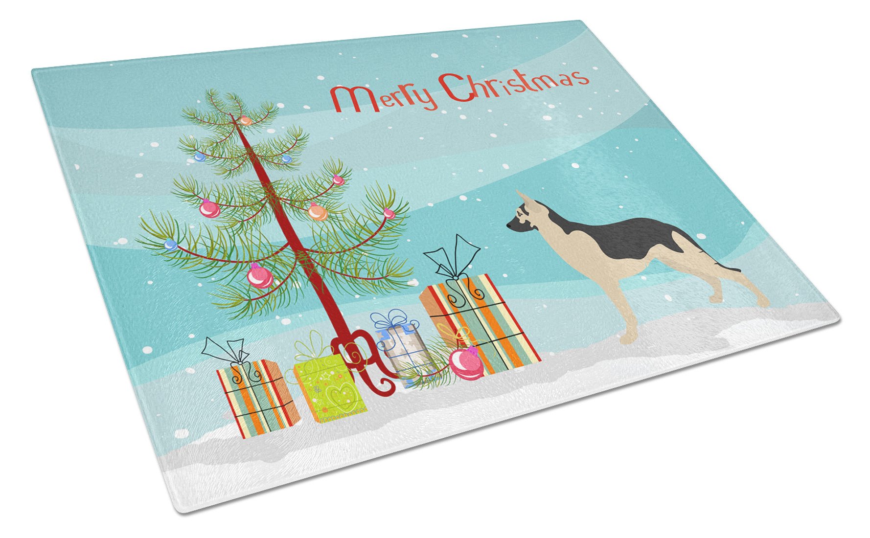 German Shepherd Christmas Cutting Board Tempered Glass Kitchen Cutting Surface, Heat Resistant Chopping, Non-Slip Feet, Food Prep & Serving