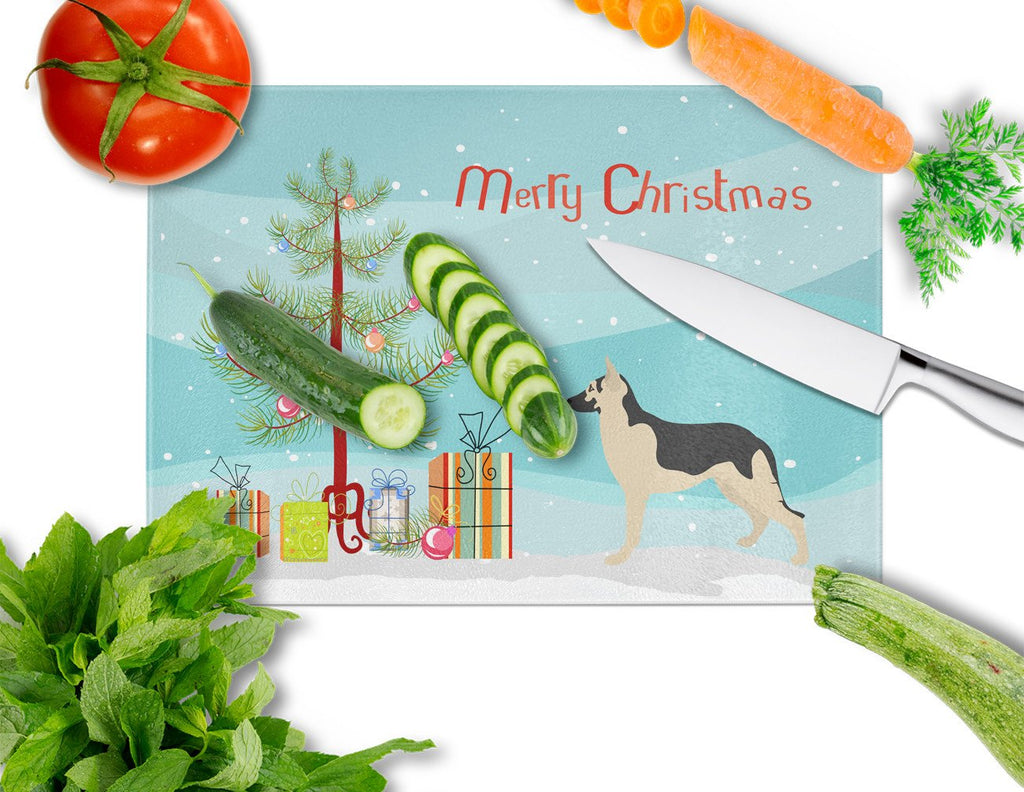 German Shepherd Christmas Cutting Board Tempered Glass Kitchen Cutting Surface, Heat Resistant Chopping, Non-Slip Feet, Food Prep & Serving