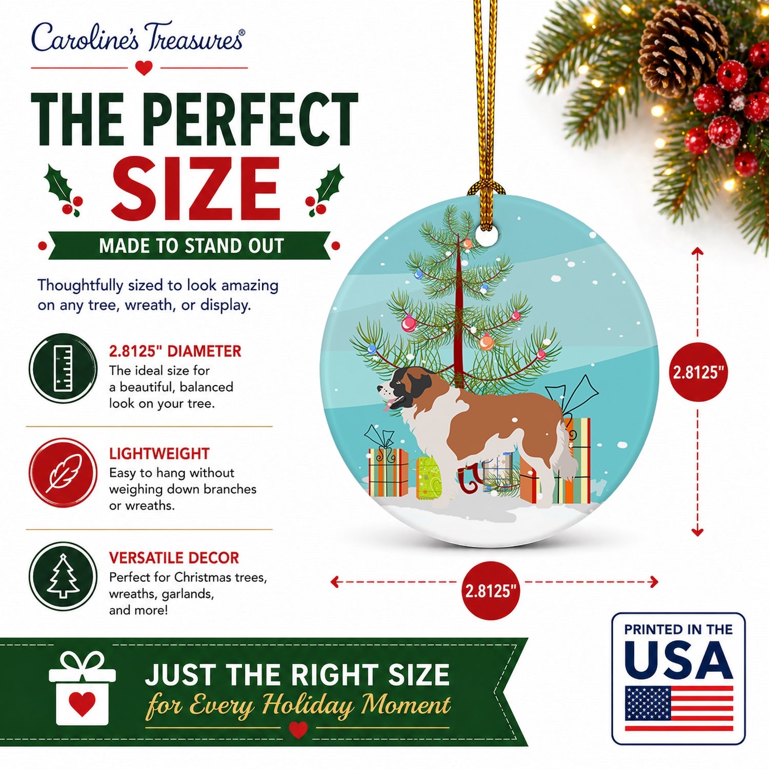 Moscow Watchdog Christmas Ceramic Ornament Christmas Tree Hanging Decorations for Home Christmas Holiday, Party, Gift, 3 in, Multicolor