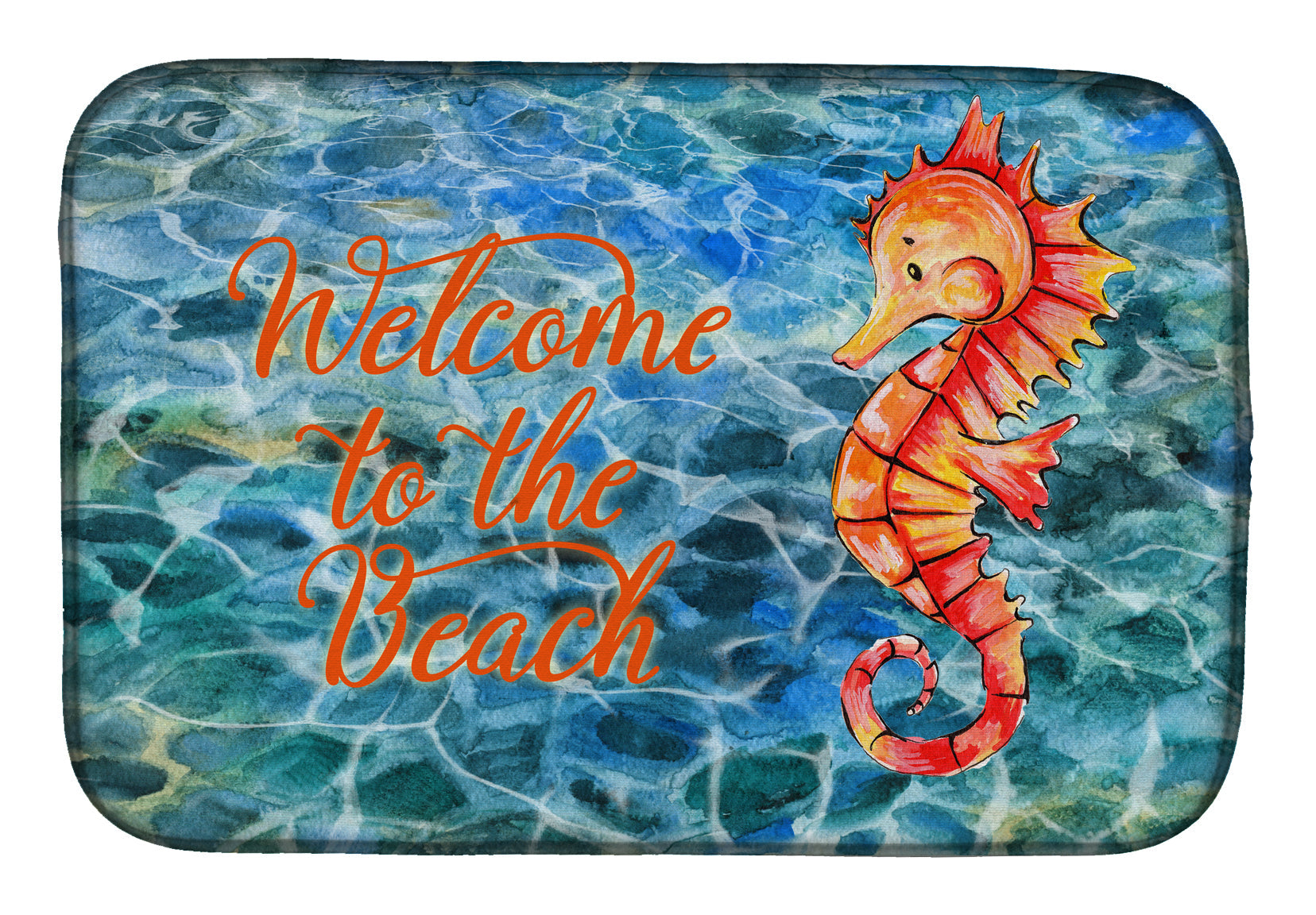 Seahorse Welcome Dish Drying Mat Absorbent Dish Drying Mat Pad for Kitchen Counter Dish Drainer Mat for Countertop, 14 x 21", Multicolor