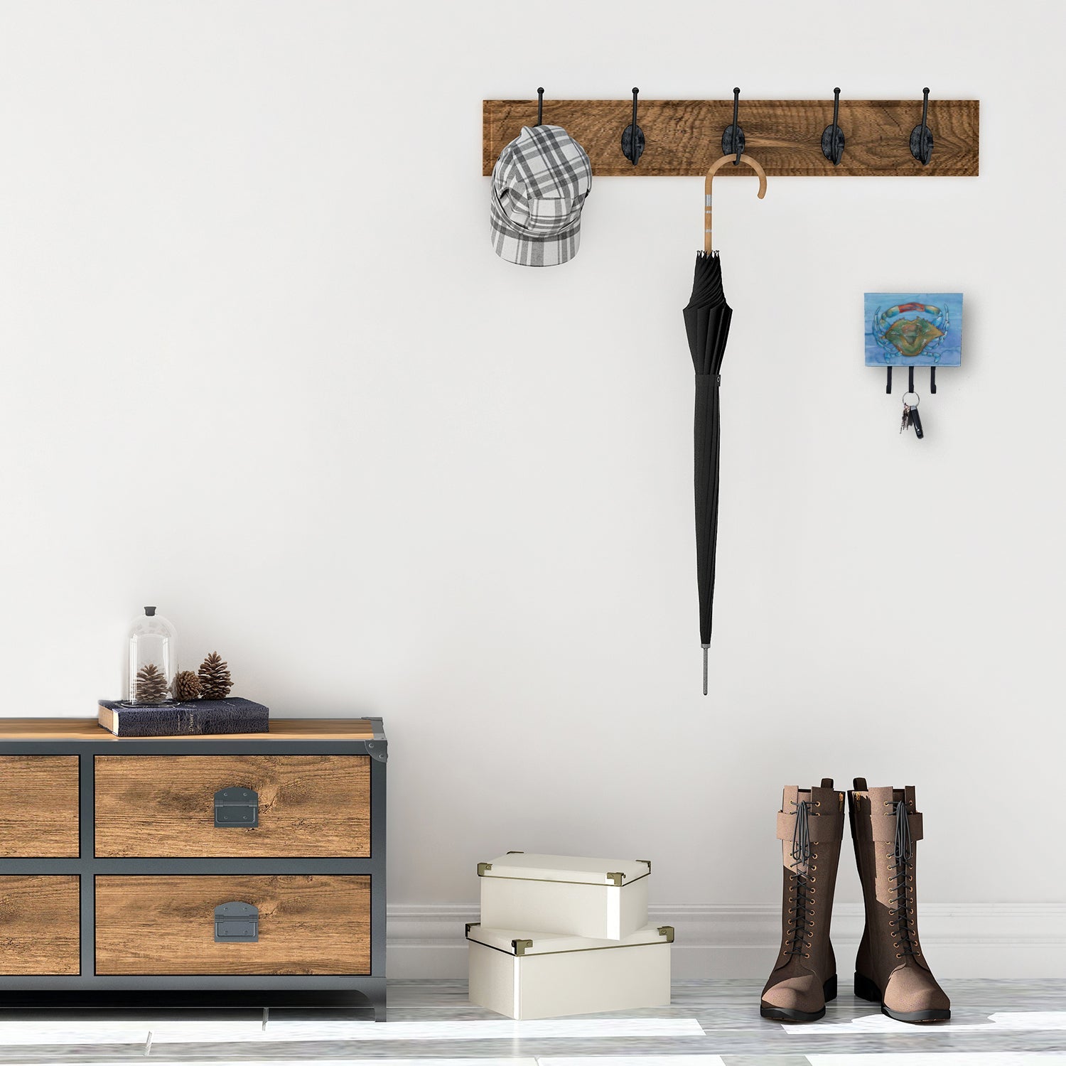 Blue Crab Leash or Key Holder Wall Hooks, Coat Rack Wall Mount, for Hanging Keys, Towels, Aprons, Leashes